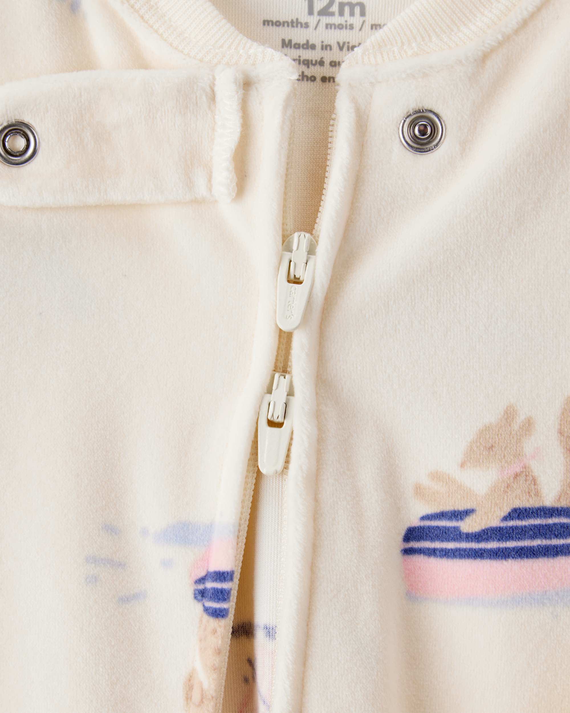 Baby Girl Snow Animals DreamPlush Snug Fit Long-Sleeve 2-Way Zip 1-Piece Pyjamas - White