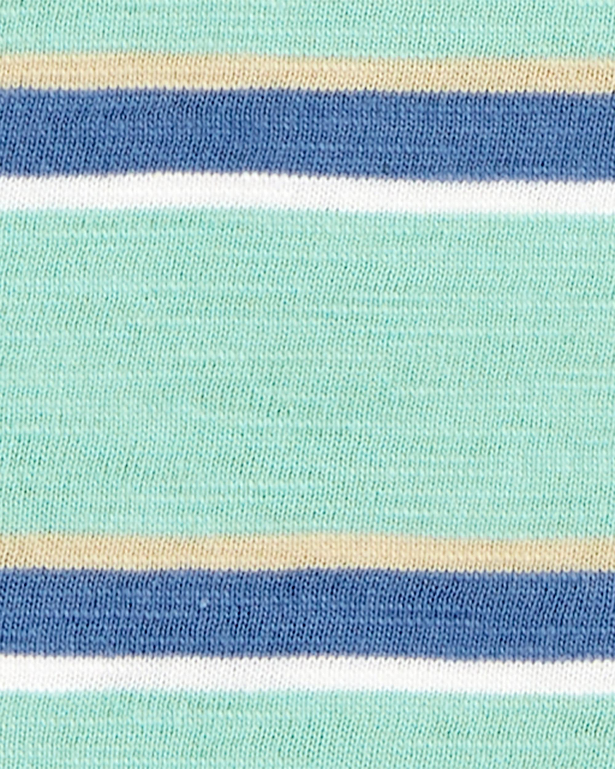 Toddler Striped Cotton Blend Short-Sleeve Henley - Green