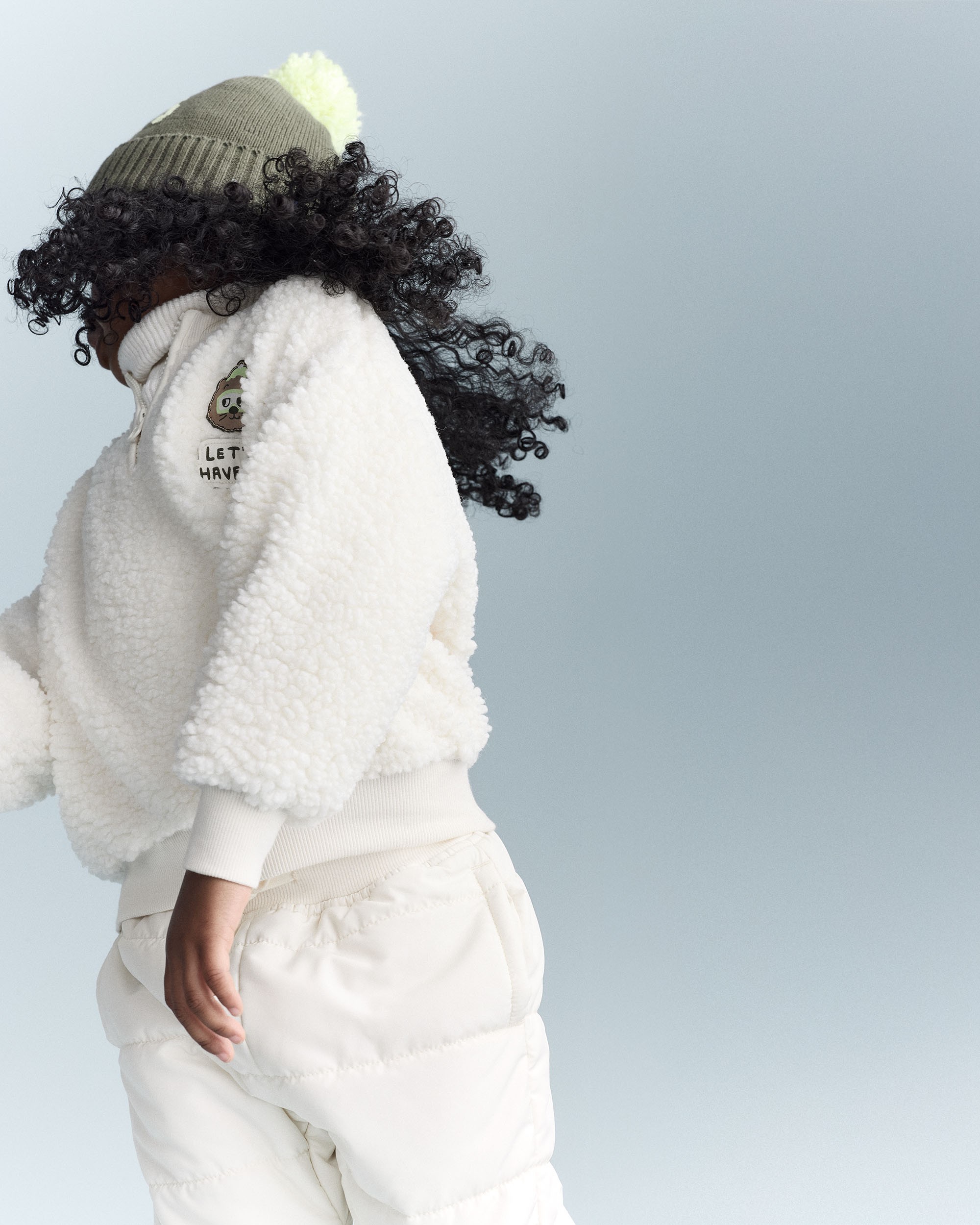 Toddler Let's Have Fun' Sherpa Quarter-Zip Sweatshirt - Cream