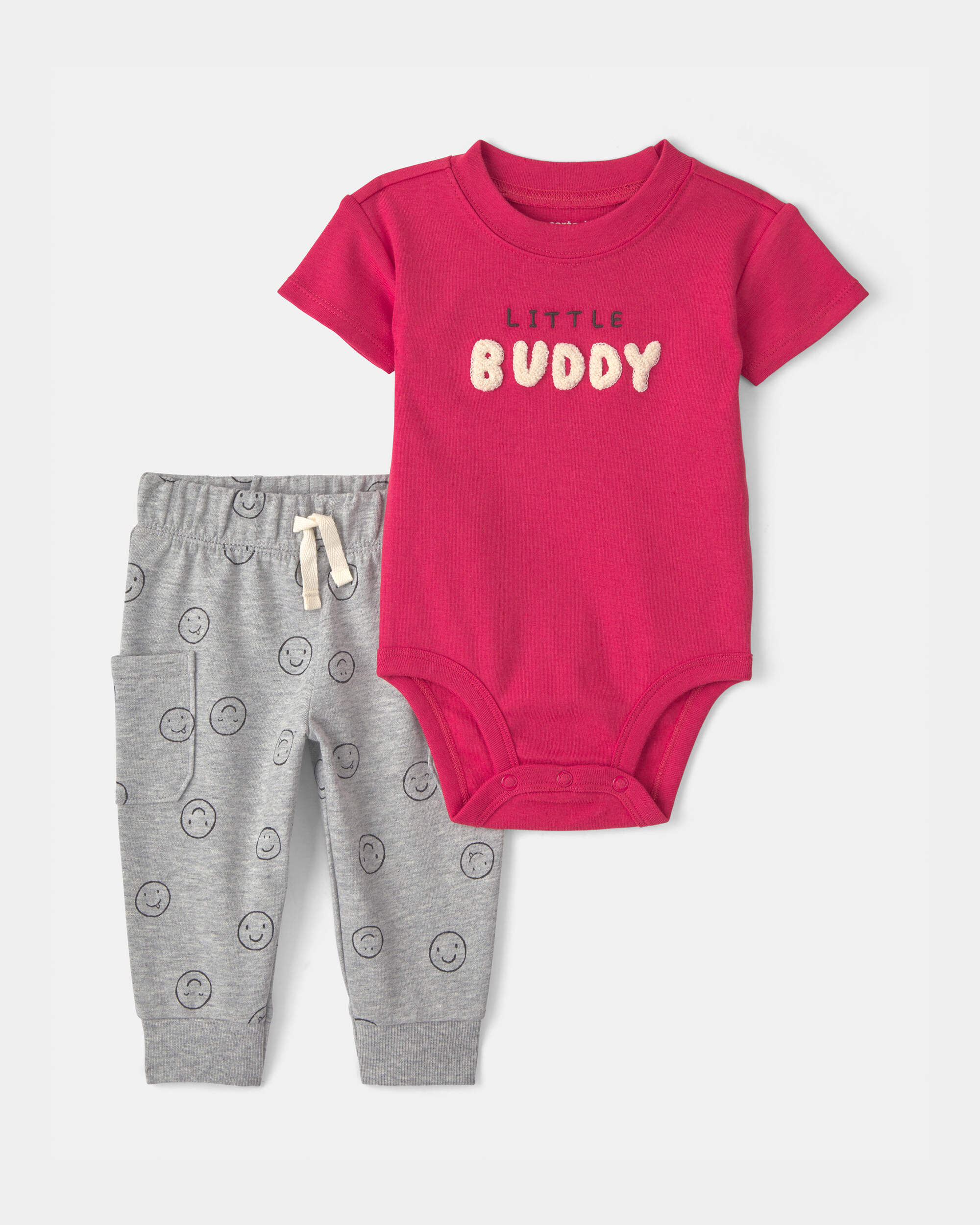 Baby Boy 2-Piece 'Little Buddy' Bodysuit & Pant Set - Red/Grey
