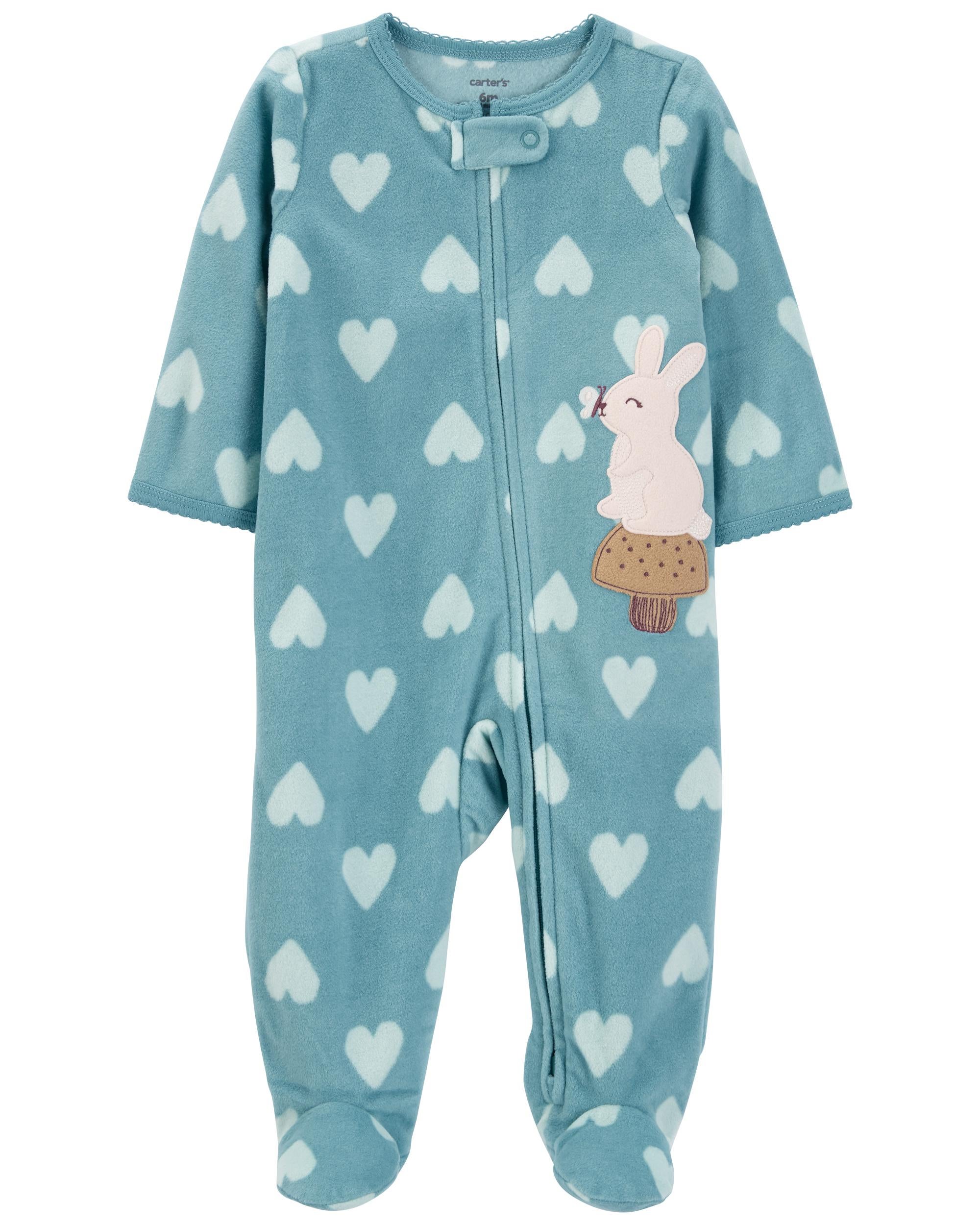 Blue Bunny Heart Zip Up Fleece Sleeper Pyjamas Carter s Oshkosh
