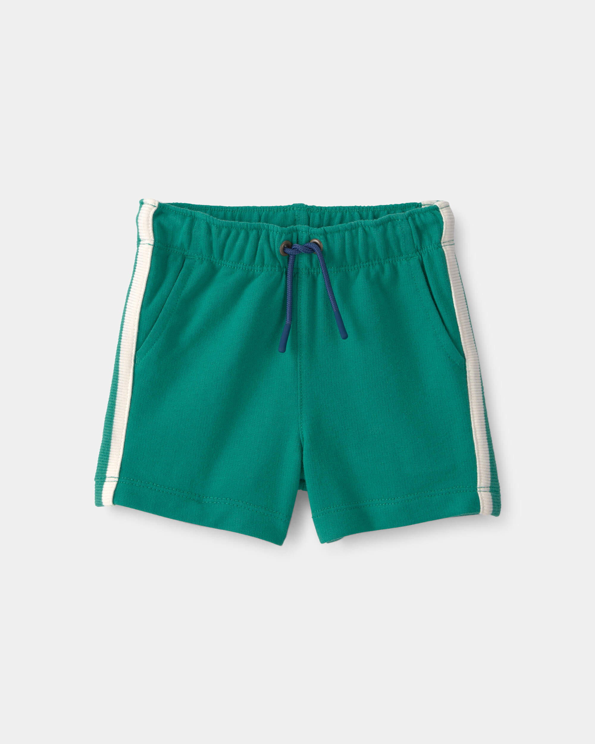 Baby Boy Striped French Terry Shorts - Green/Ivory