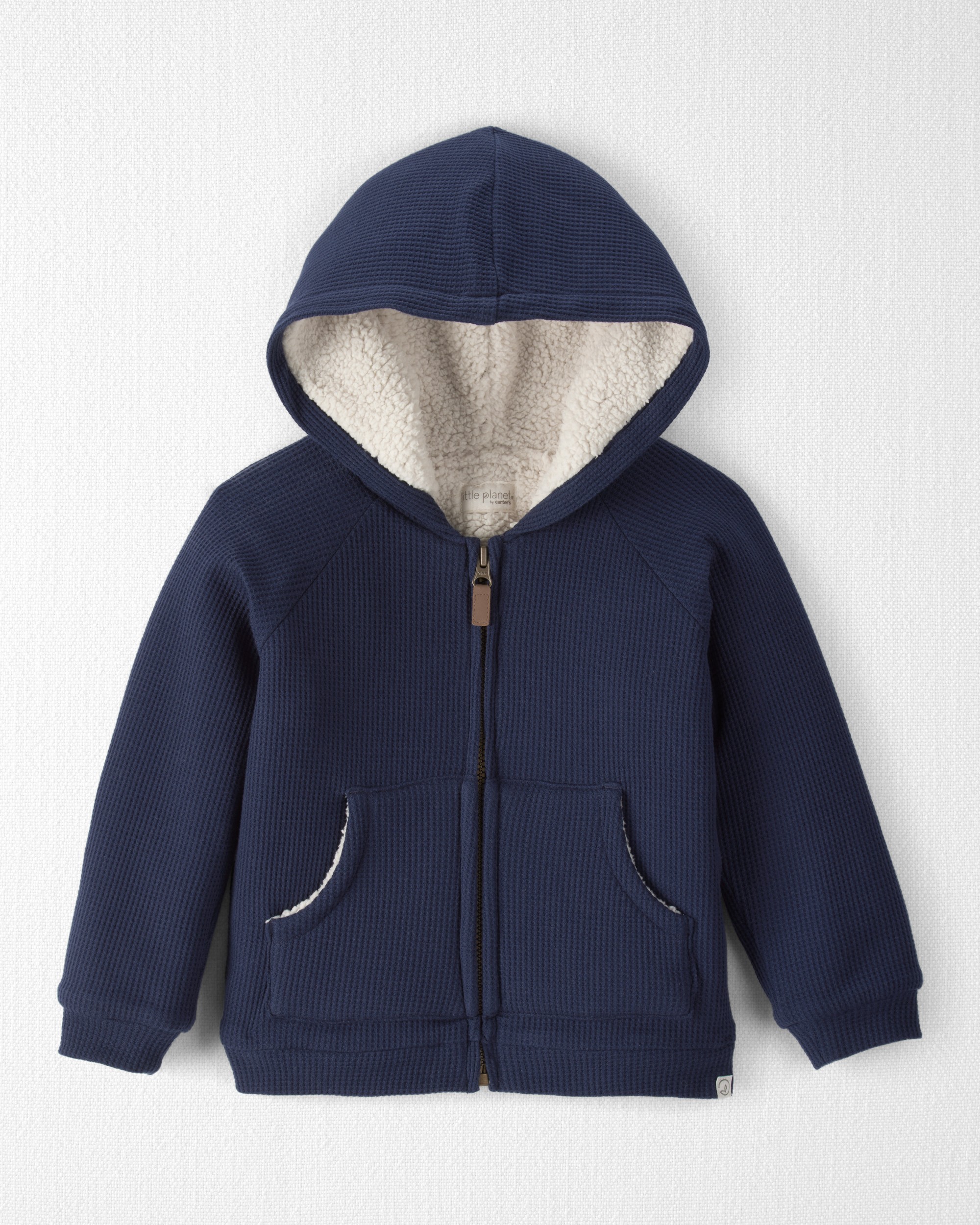 Toddler Boy Waffle Knit Hooded Jacket Made with Organic Cotton
