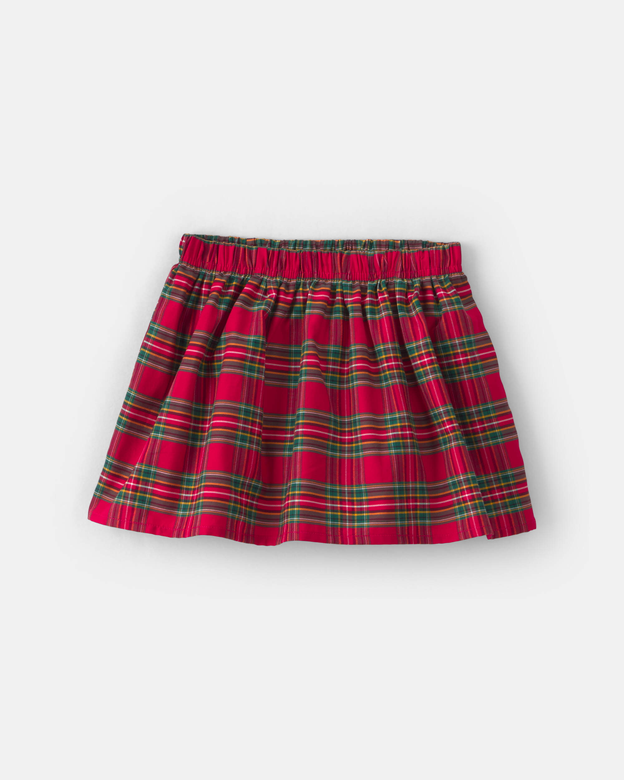 Toddler Girl 2-Piece Bow Plaid Fleece Long-Sleeve Top & Skort Set - Cream/Red