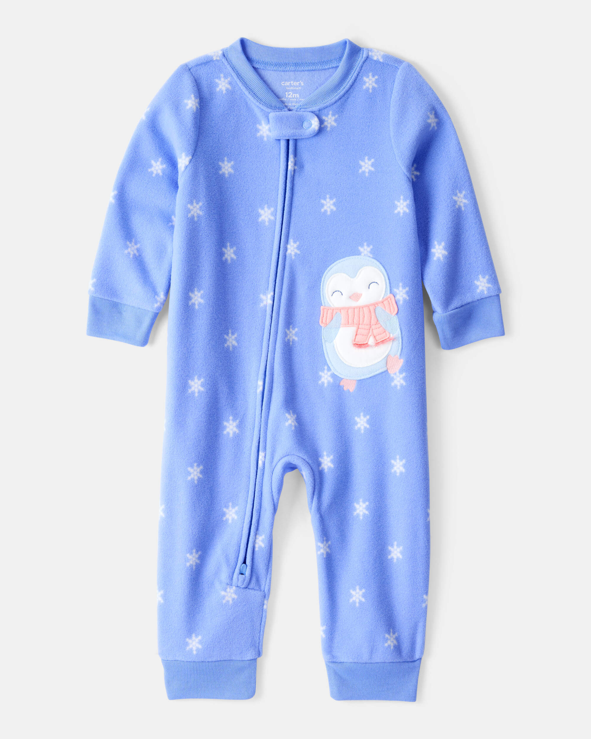 Baby Girl Penguin Fleece Long-Sleeve Loose Fit 1-Piece pyjamas - Blue