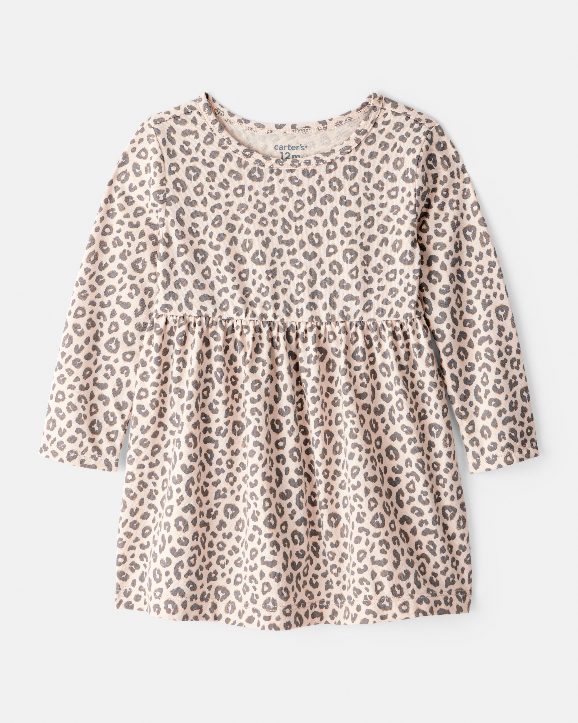 Baby Girl Leopard Print Long-Sleeve Dress - Brown