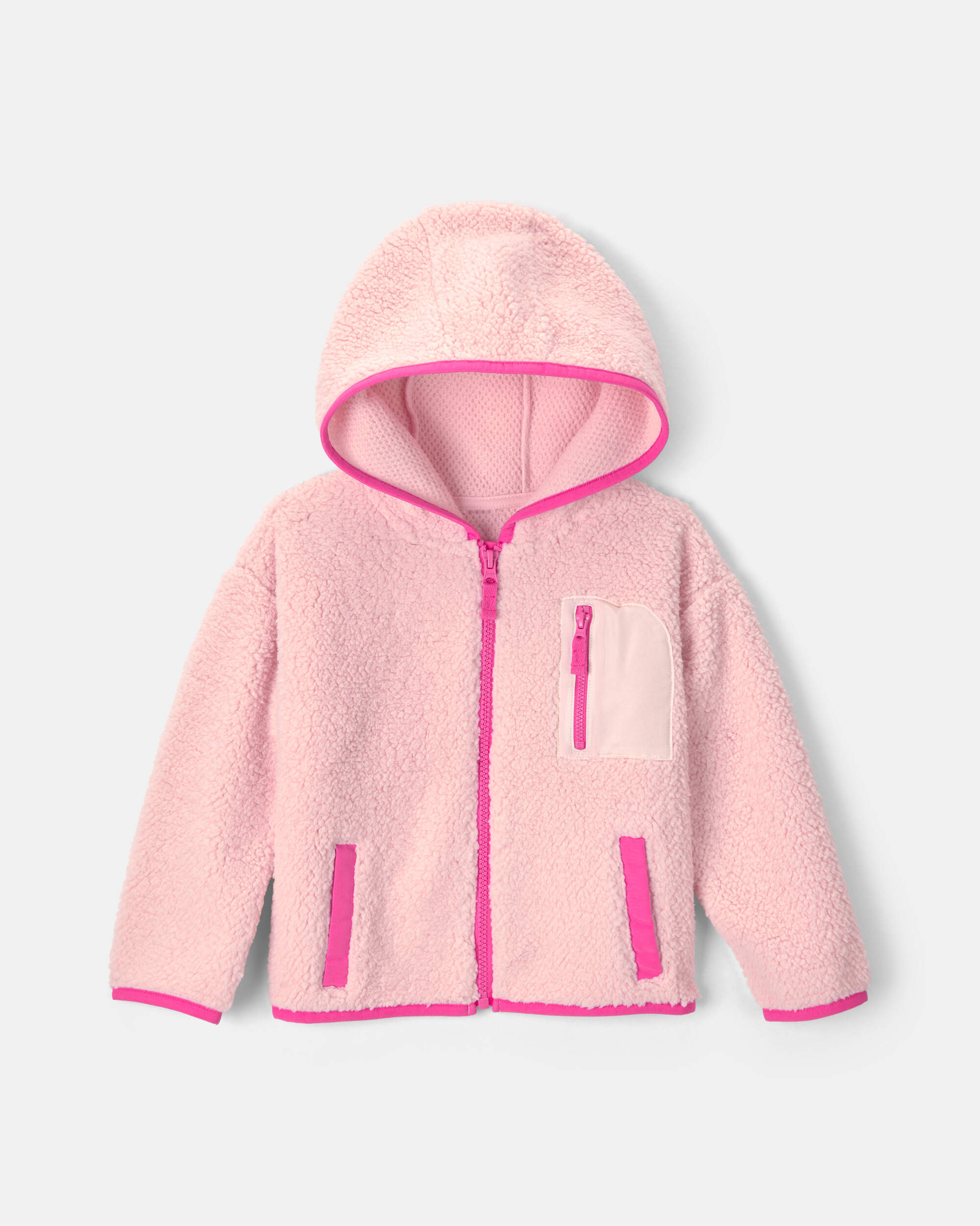 Toddler Girl Teddy Fleece Zip-Up Hoodie - Pink