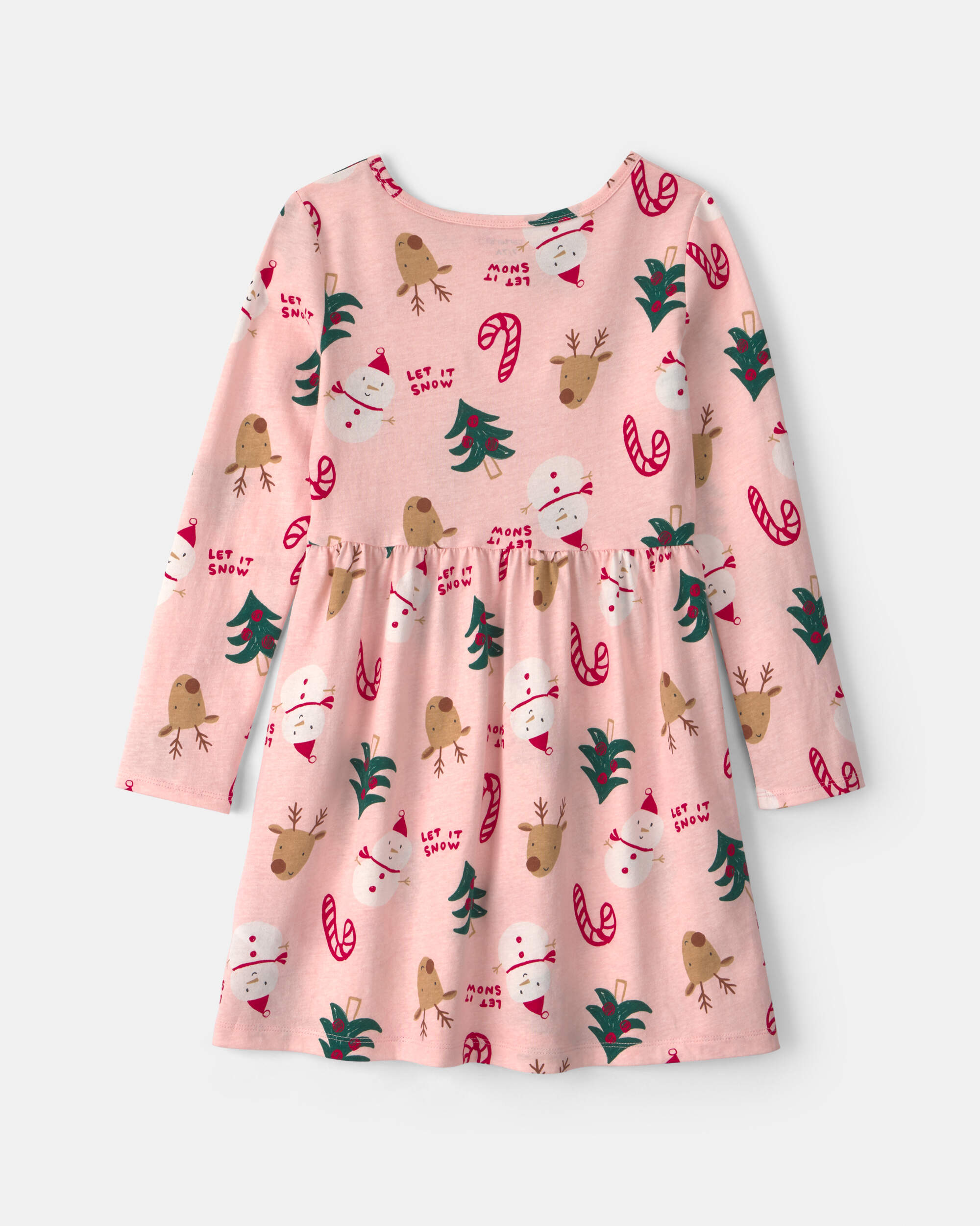 Girls Christmas Long-Sleeve Dress - Pink