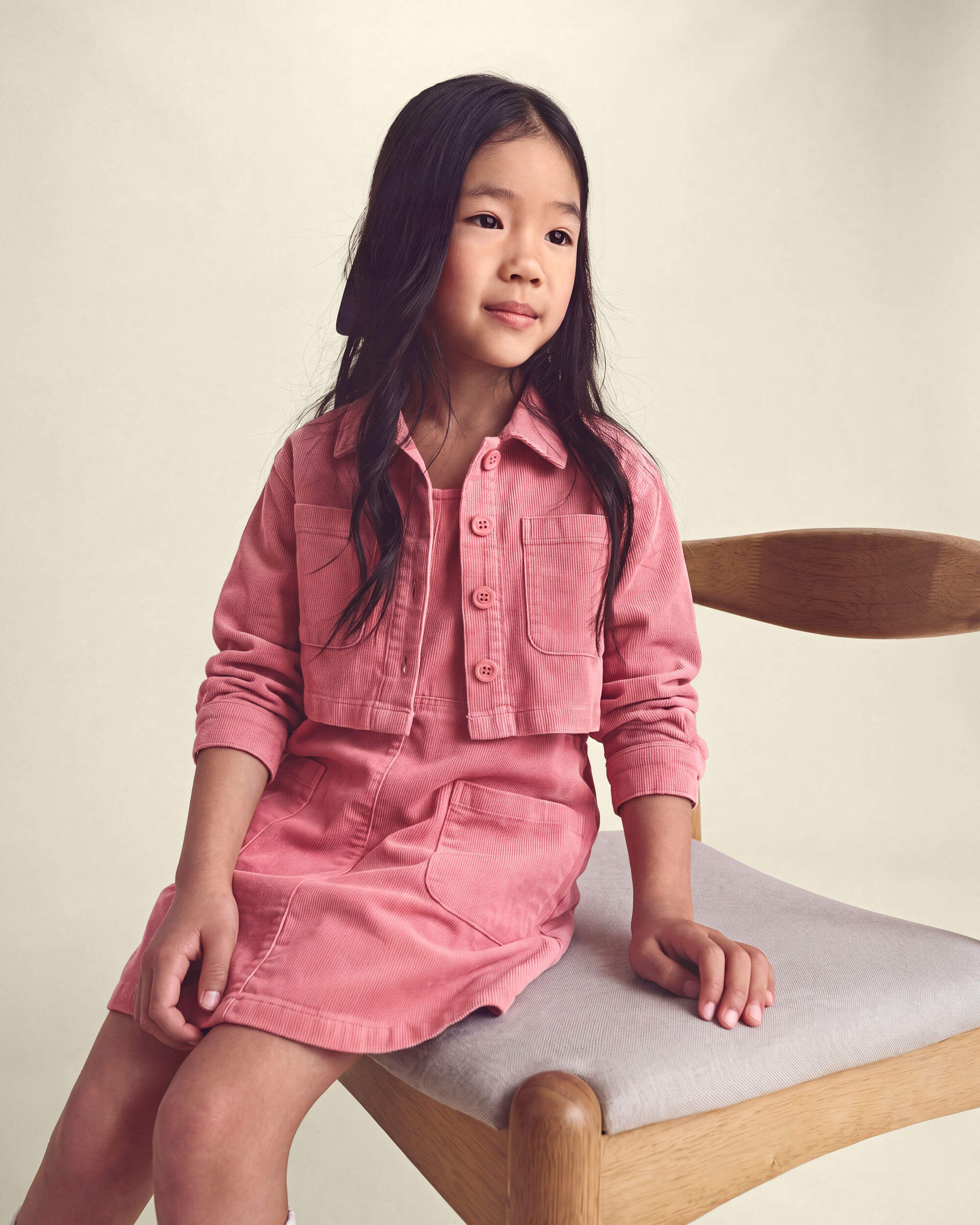 Girls 2-Piece Corduroy Long-Sleeve Jacket & Dress Set - Pink