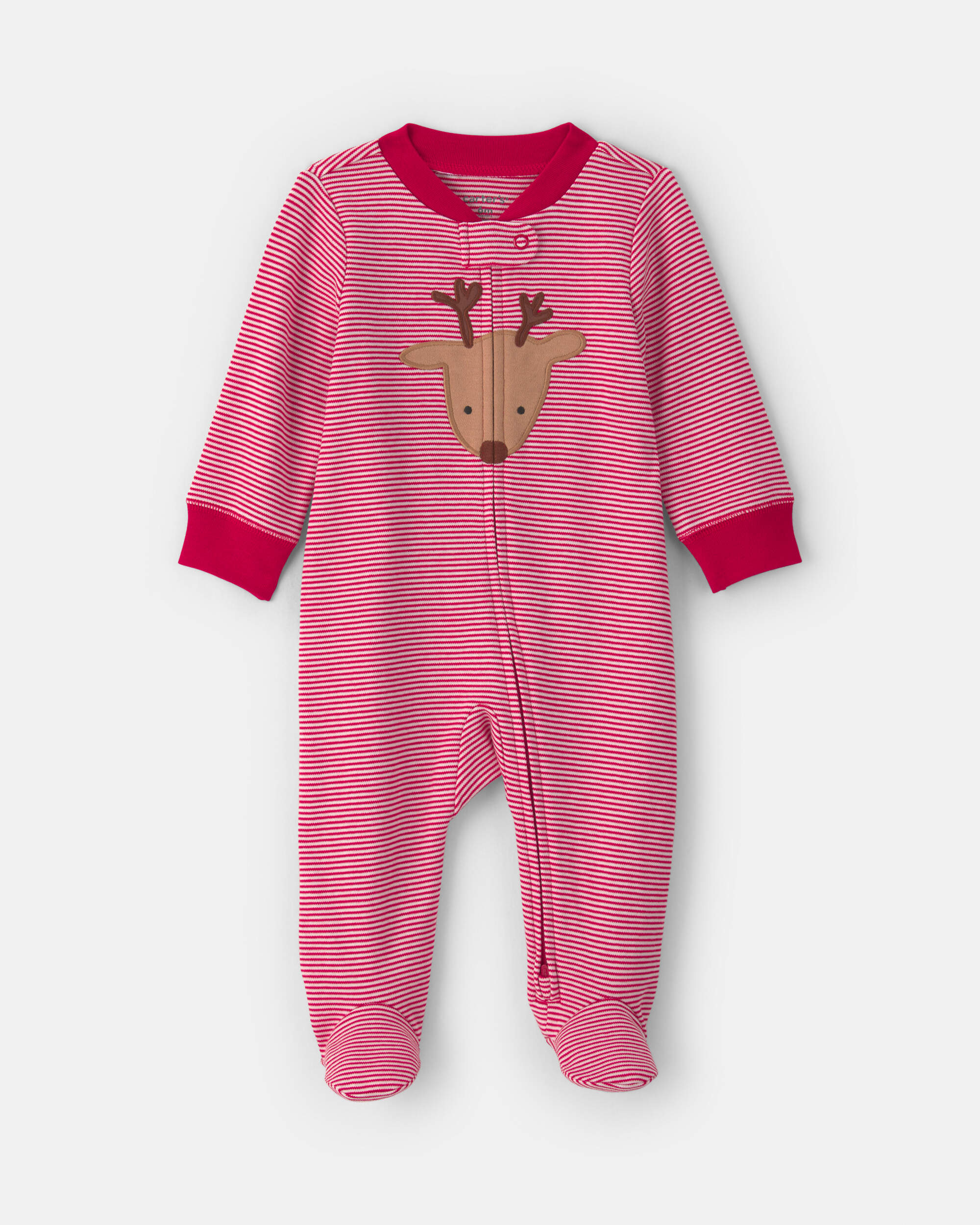 Baby Reindeer 100% Cotton 2-Way Zip Sleeper - Red
