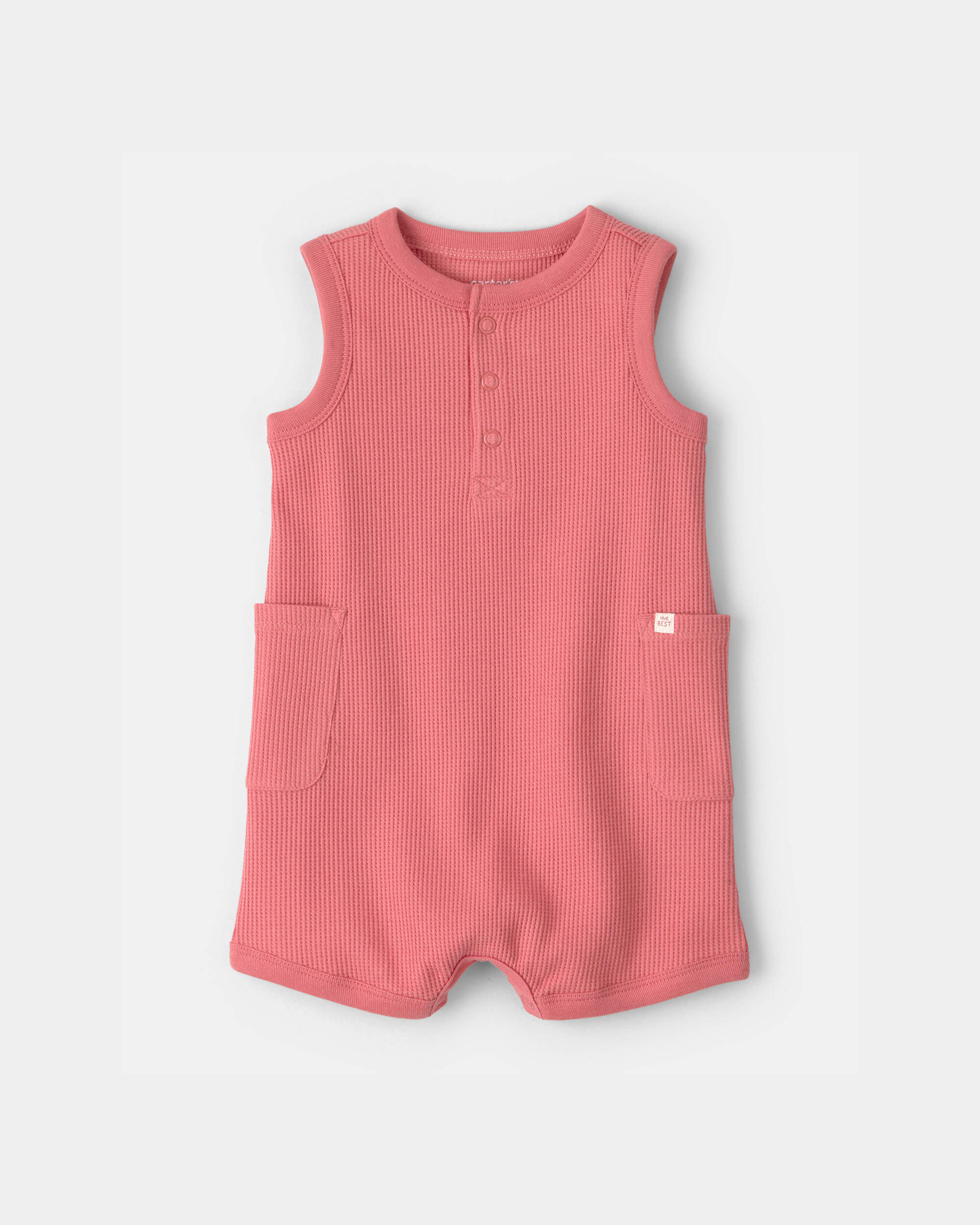 Baby Waffle-Knit Sleeveless Romper - Orange