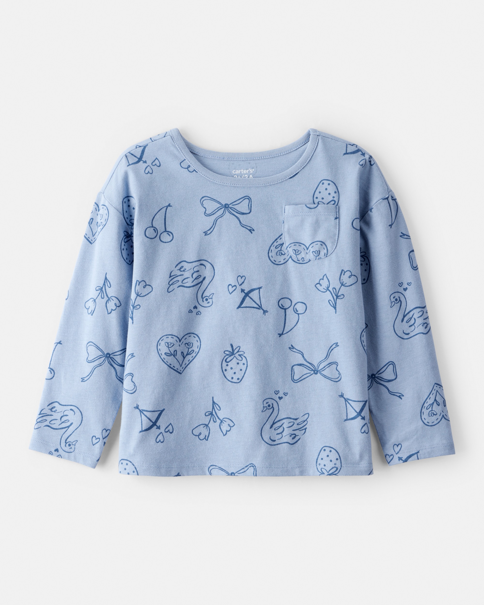 Toddler Girl Icon Print Long Sleeve Tee - Blue