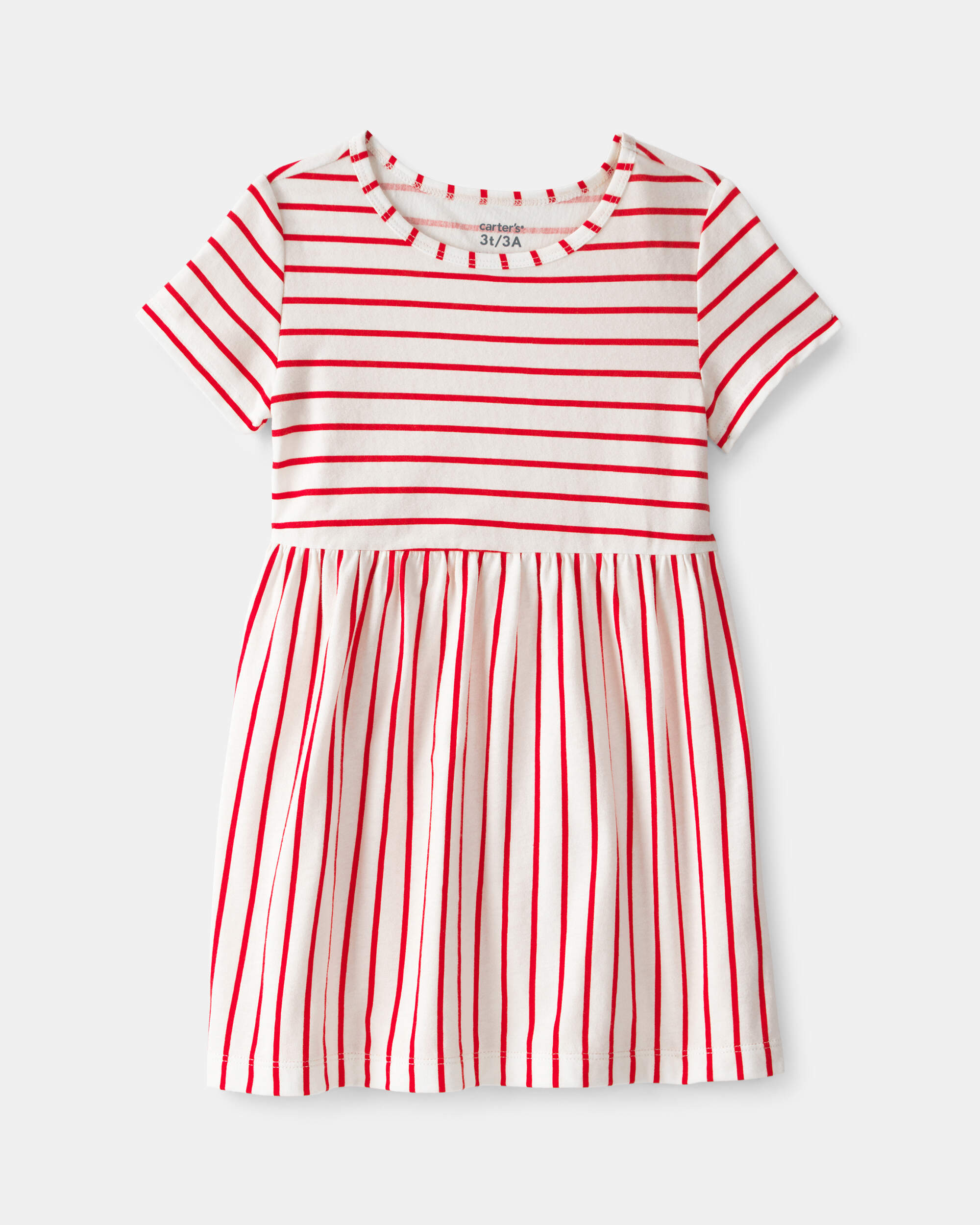 Toddler Girl Striped Short-Sleeve Dress - Red/Ivory