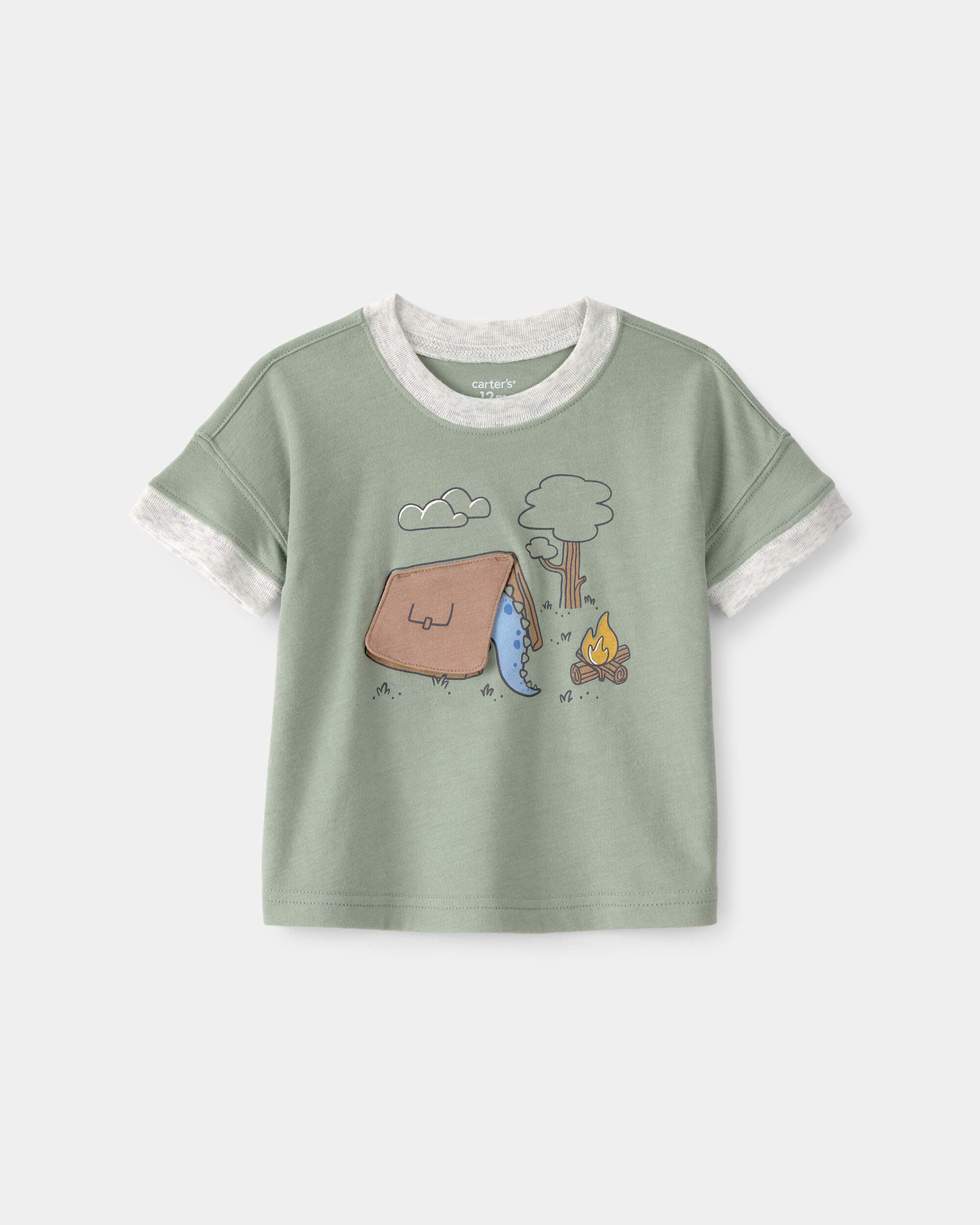 Baby Boy Camping Dinosaur Graphic Tee - Green