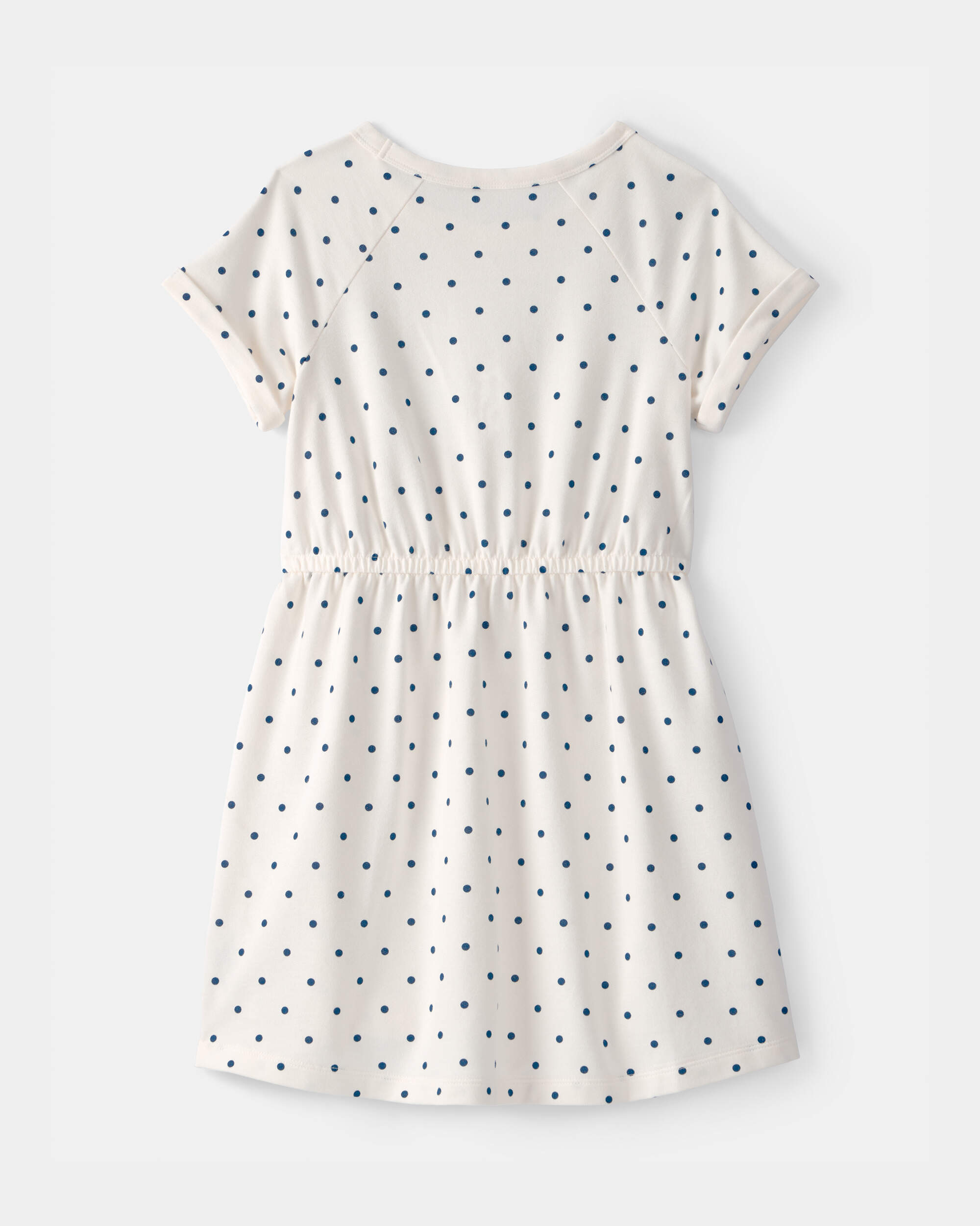 Girls Polka Dot French Terry Dress - White/Blue