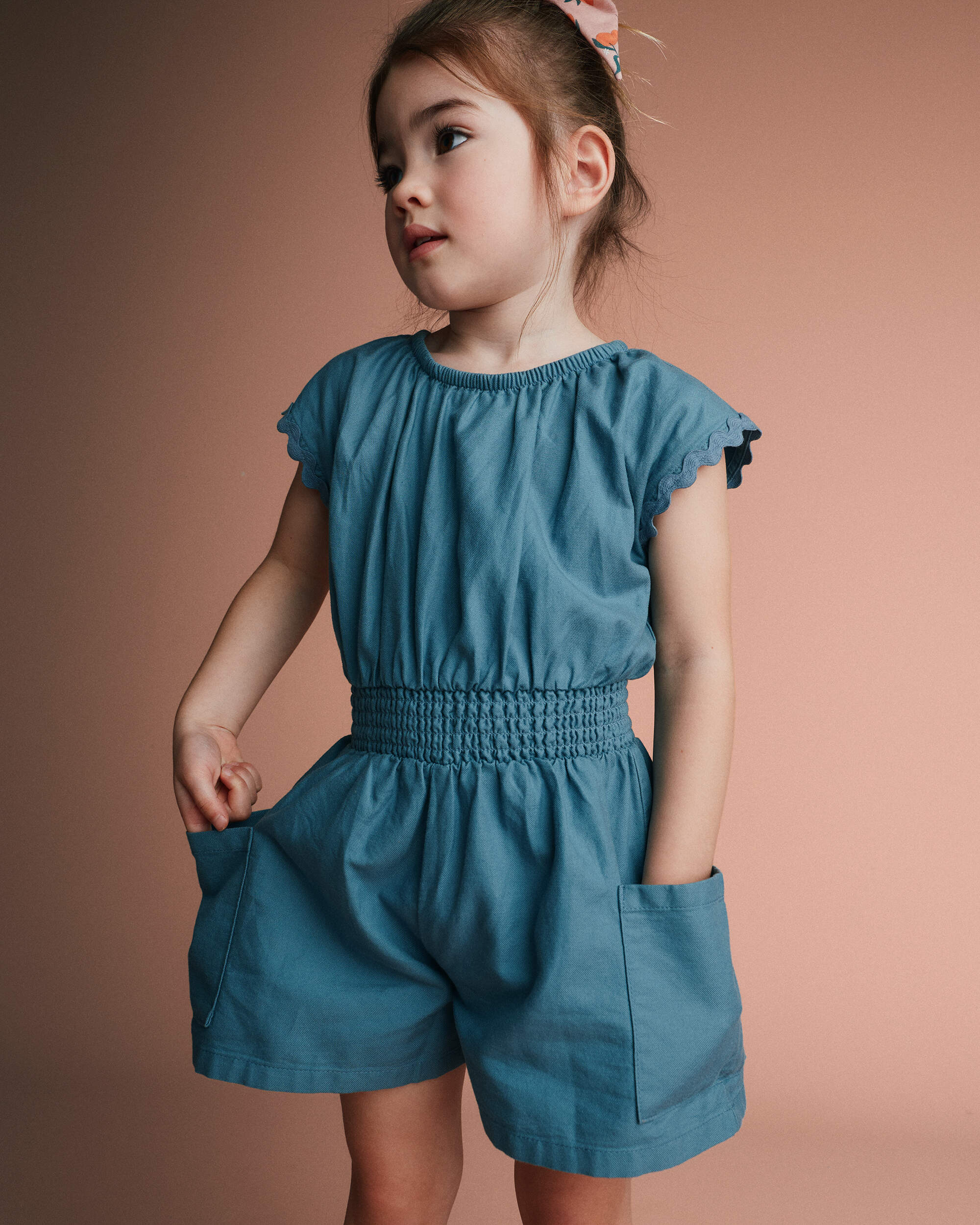 Toddler Girl Ric-Rac Swing Romper with Pockets - Teal