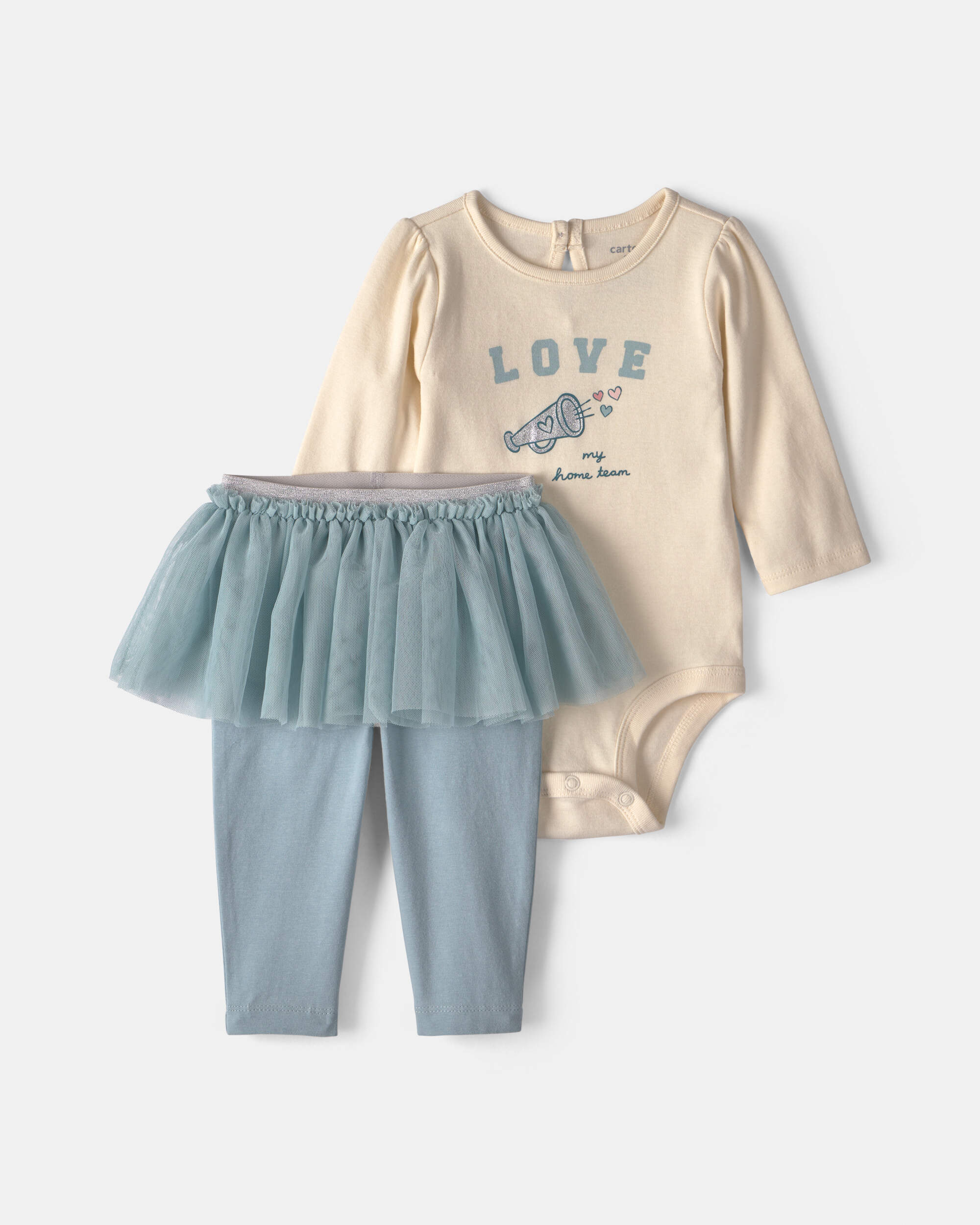 Baby Girl 2-Piece 'Love My Home Team' Long-Sleeve Bodysuit & Tulle Pant Set - Blue