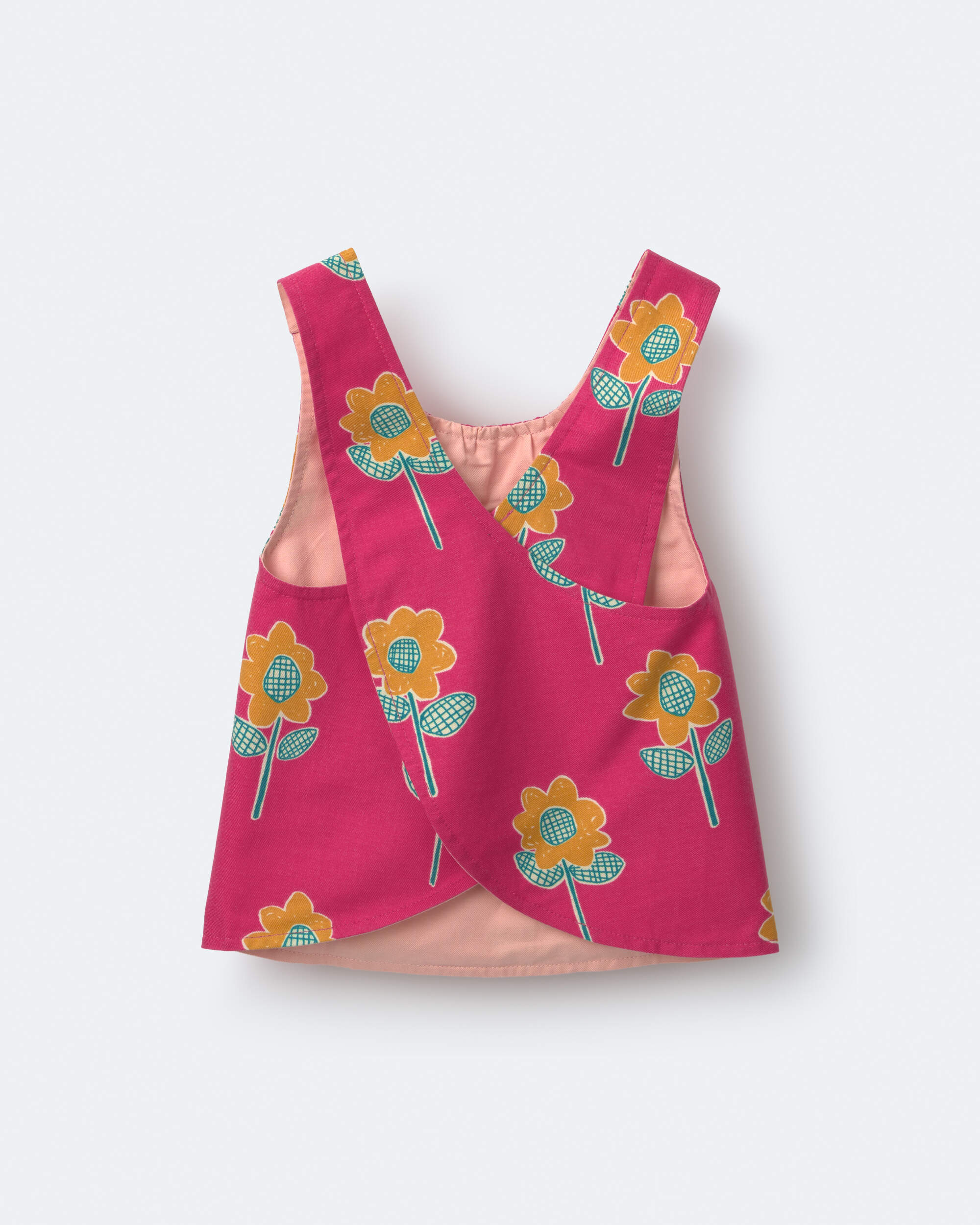 Toddler Girl Reversible Cross-Back Top Floral Print - Hot Pink