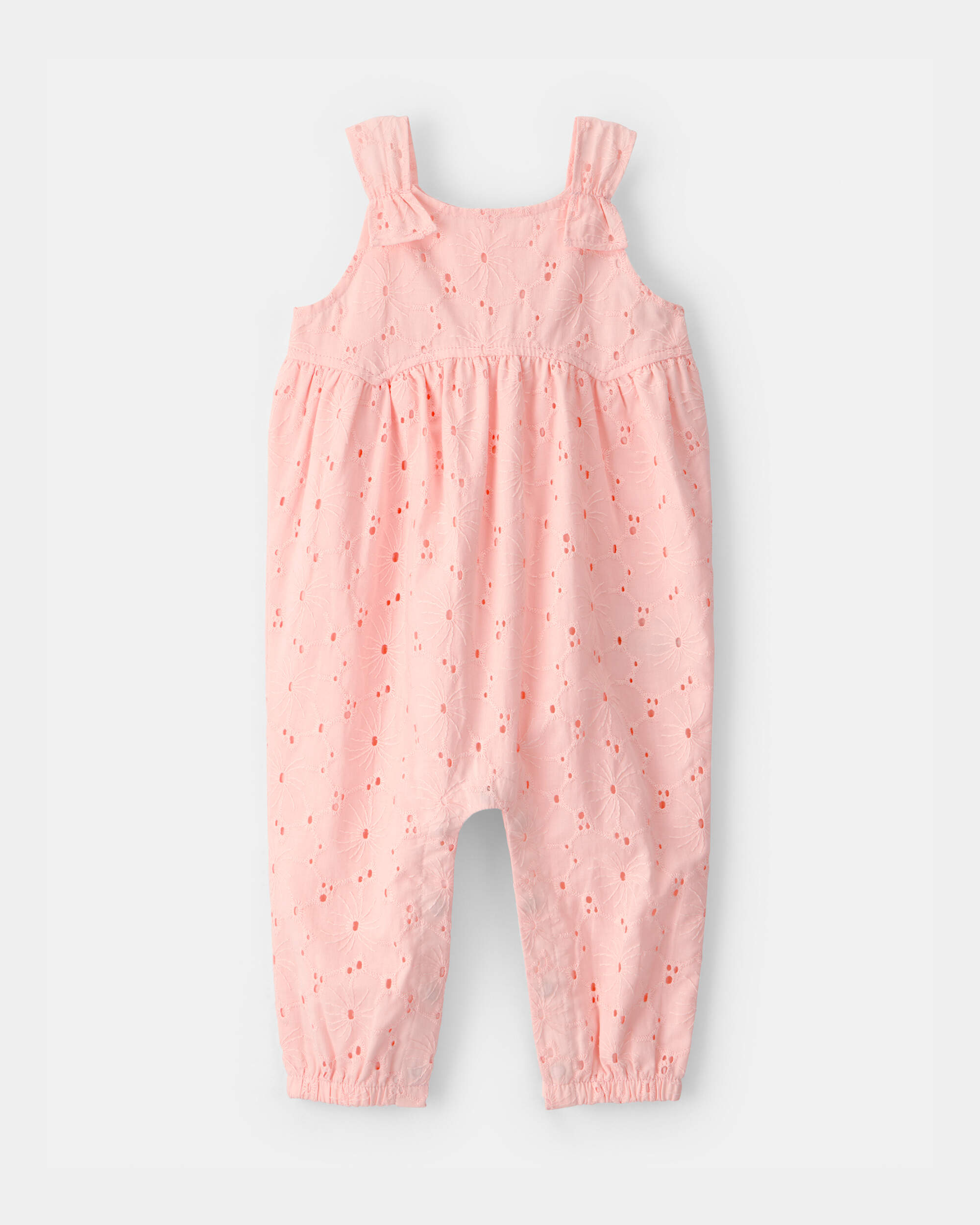 Baby Girl Eyelet Sleeveless Jumpsuit - Pink