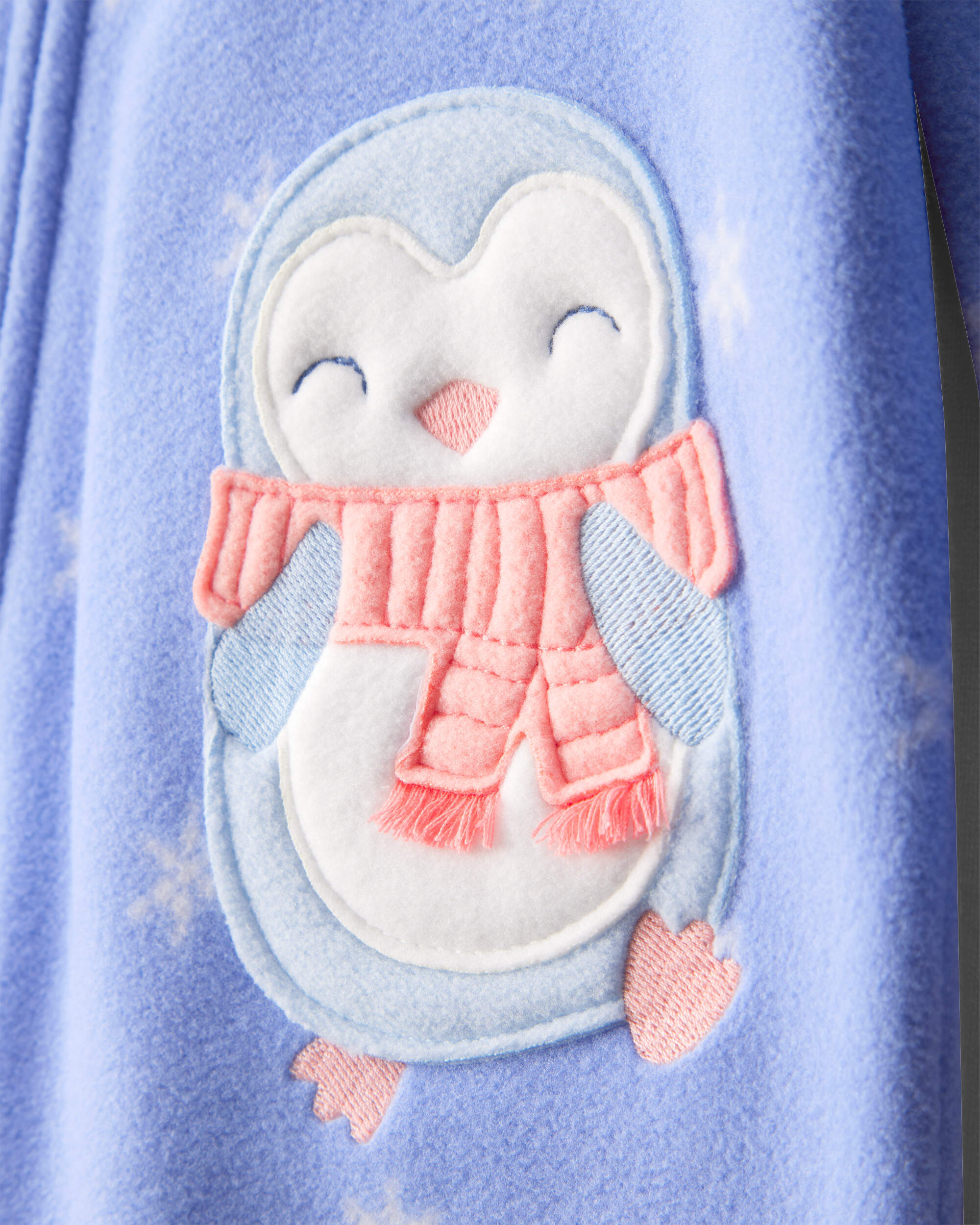 Baby Girl Penguin Print Fleece Long-Sleeve Loose Fit 1-Piece pyjamas - Blue