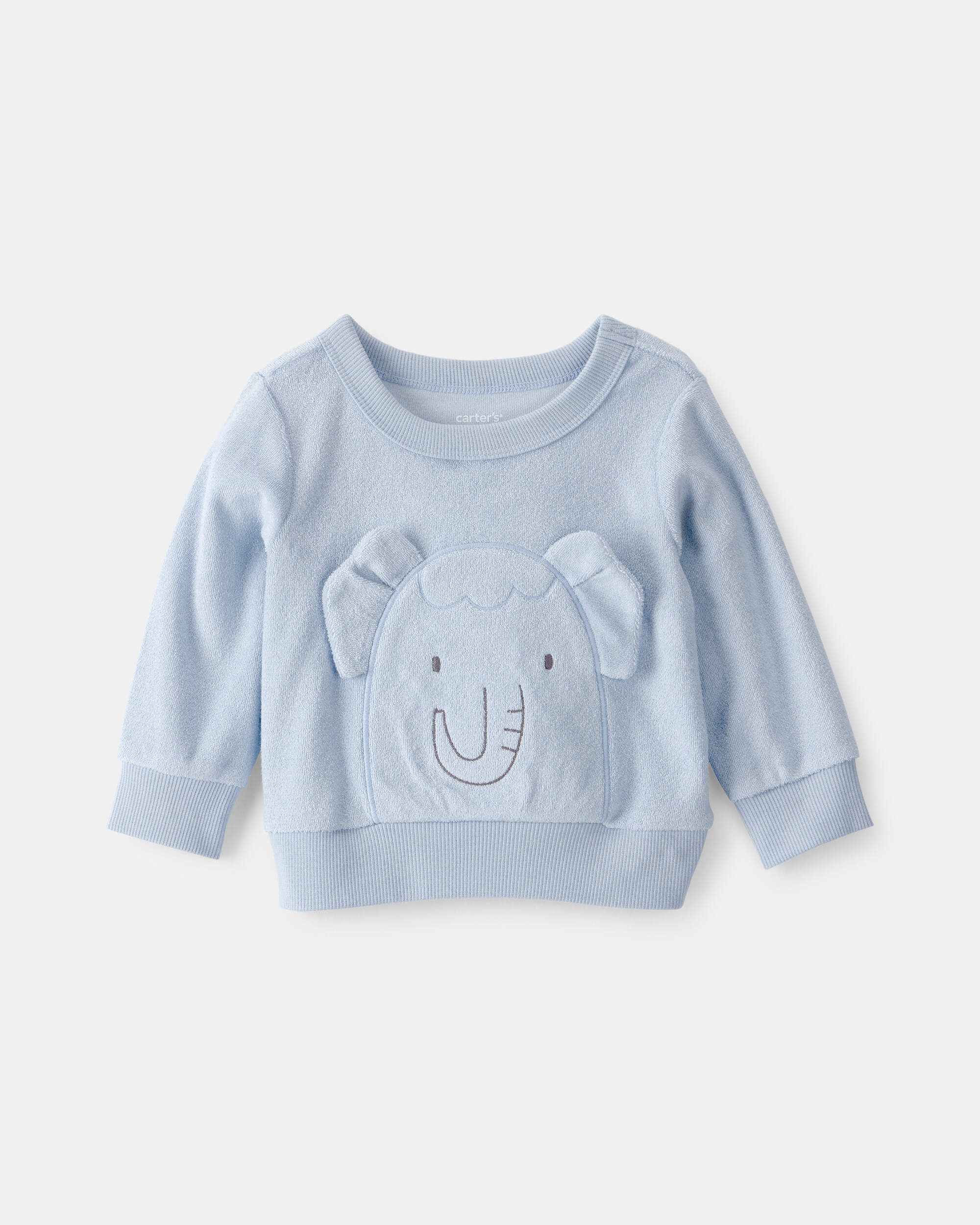 Baby Boy Elephant Terry Pullover Sweatshirt - Blue