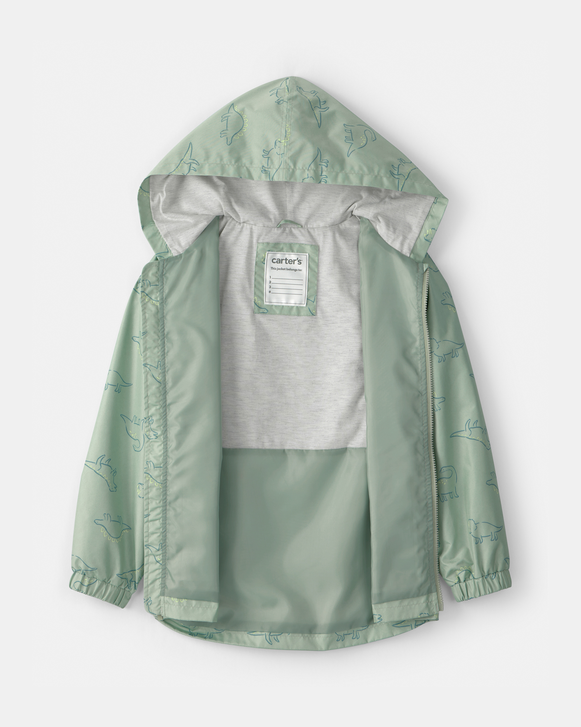 Boys Dinosaur Print Rain Jacket- Green