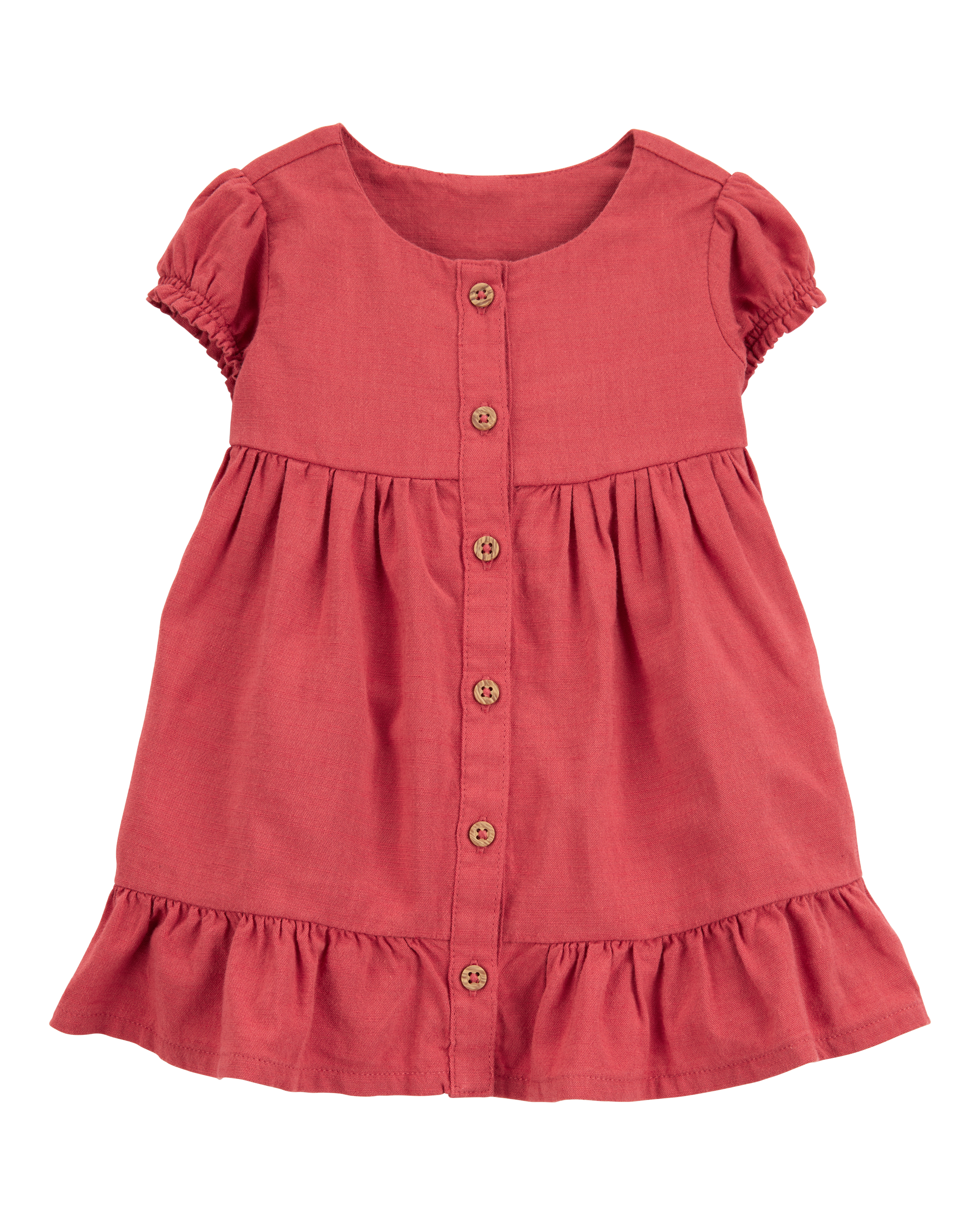Baby Short-Sleeve Linen Look-alike Tiered Dress - Red