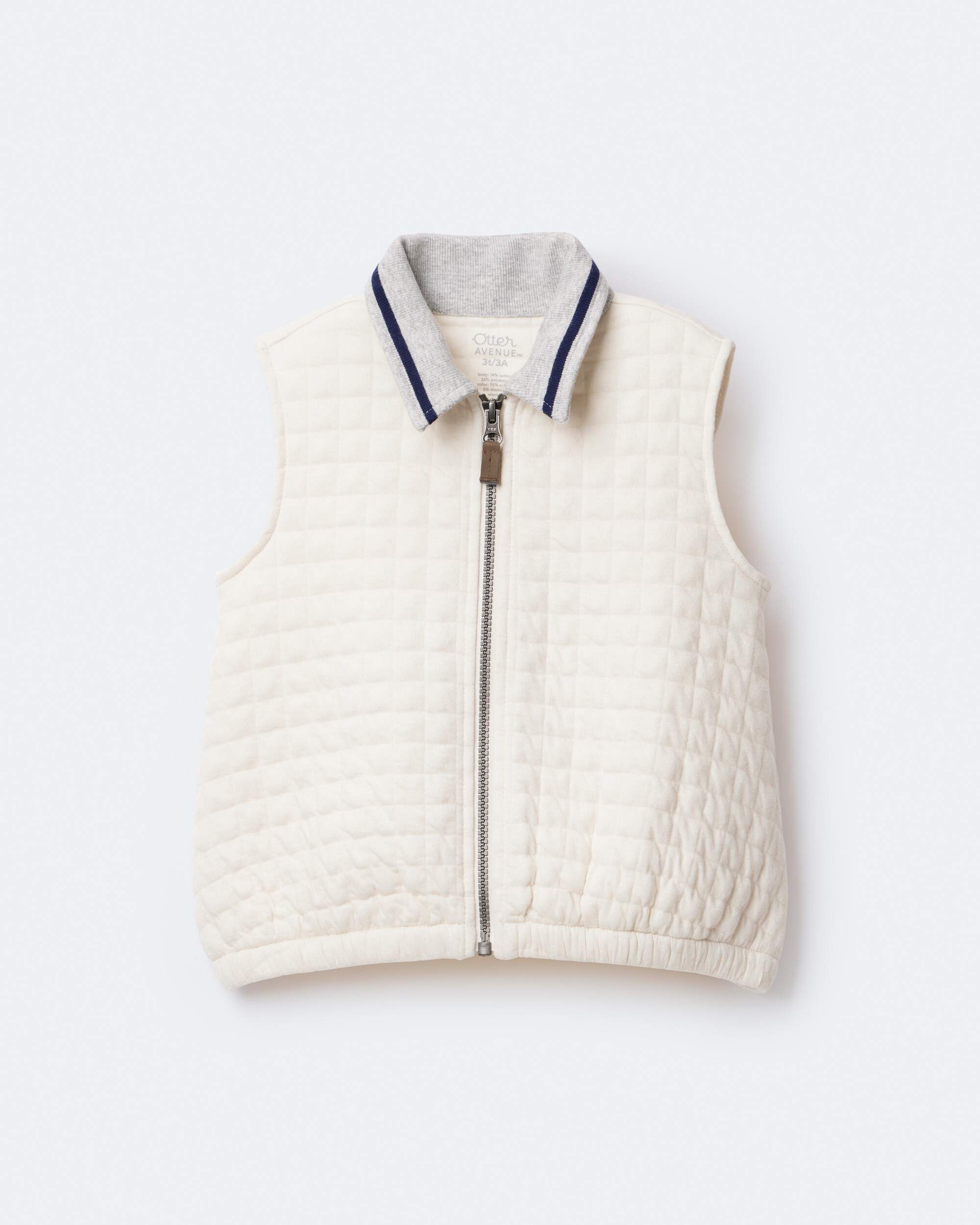 Toddler Quilted Zip-Up Collard Vest - Cream