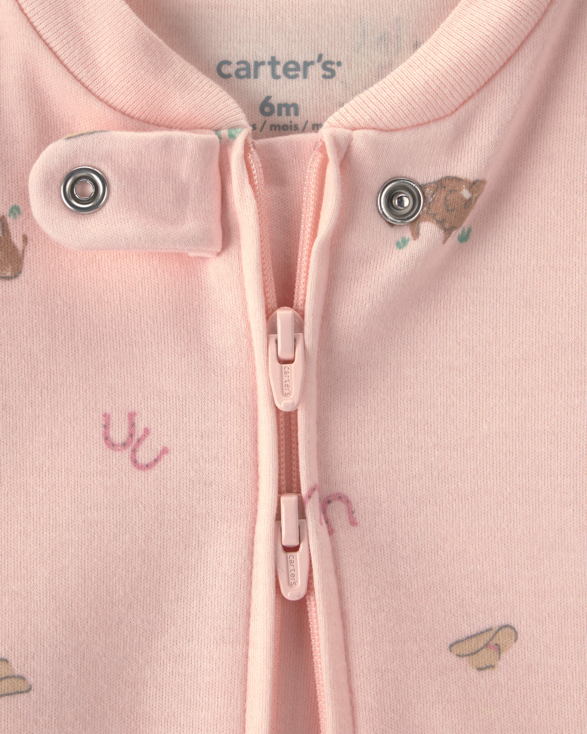 Baby Girl Western 100% Cotton 2-Way Zip Sleeper - Pink