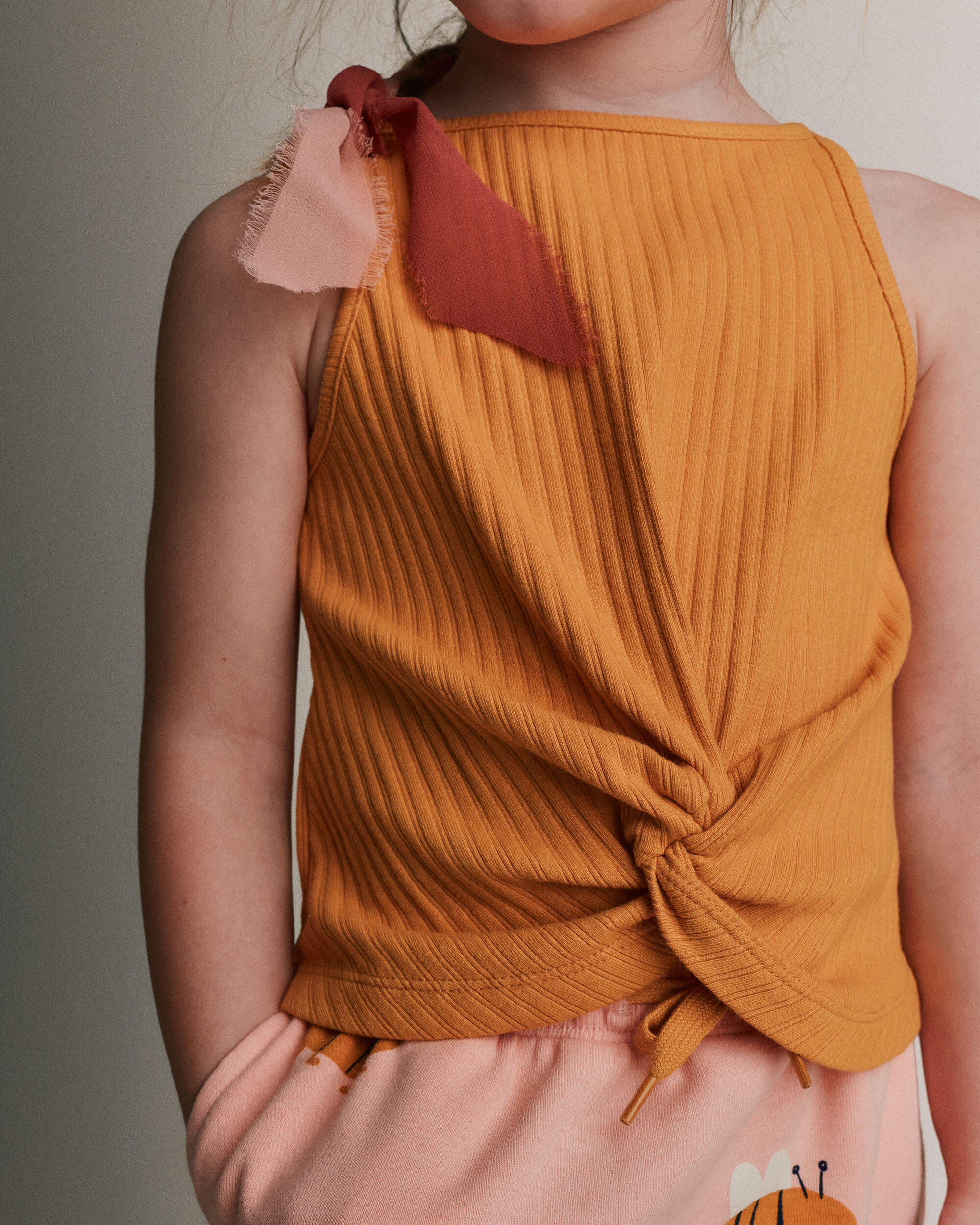 Toddler Girl Tie-Front Ribbed Tank - Mustard Yellow