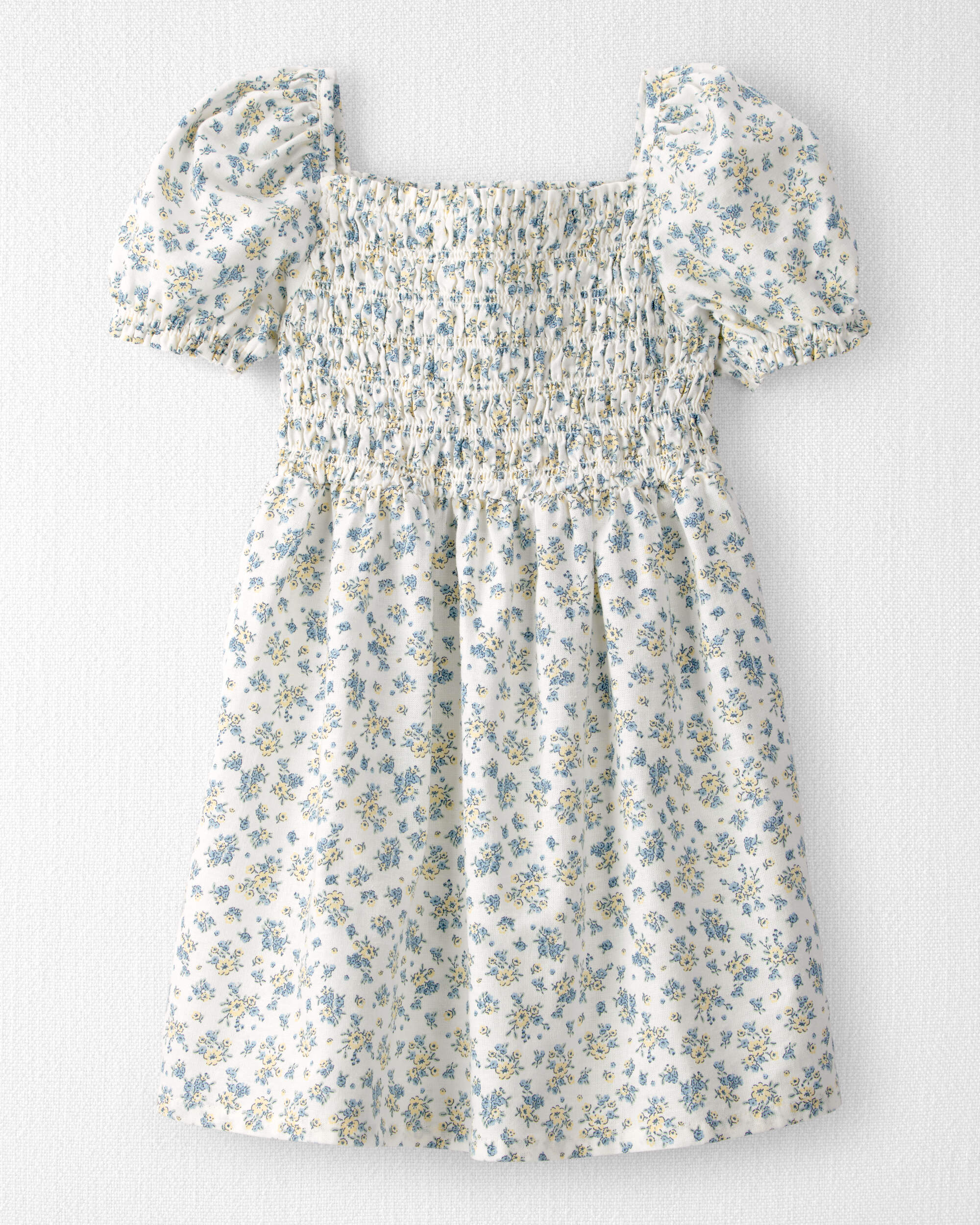 Toddler Girl Smocked Dress Made with Organic Cotton Spring Bloom Print