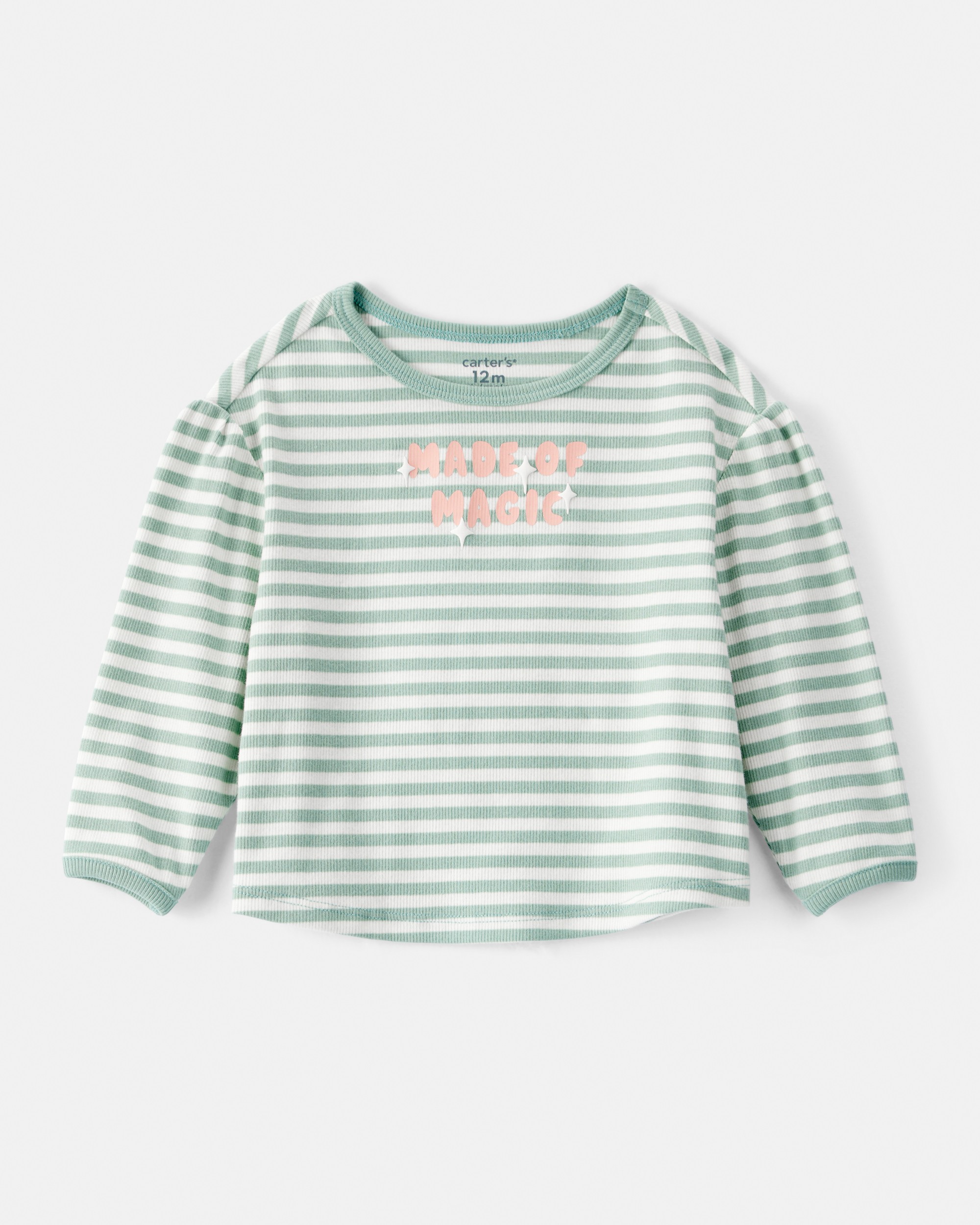 Baby Girl 'Made of Magic' Striped Long-Sleeve Top - Green