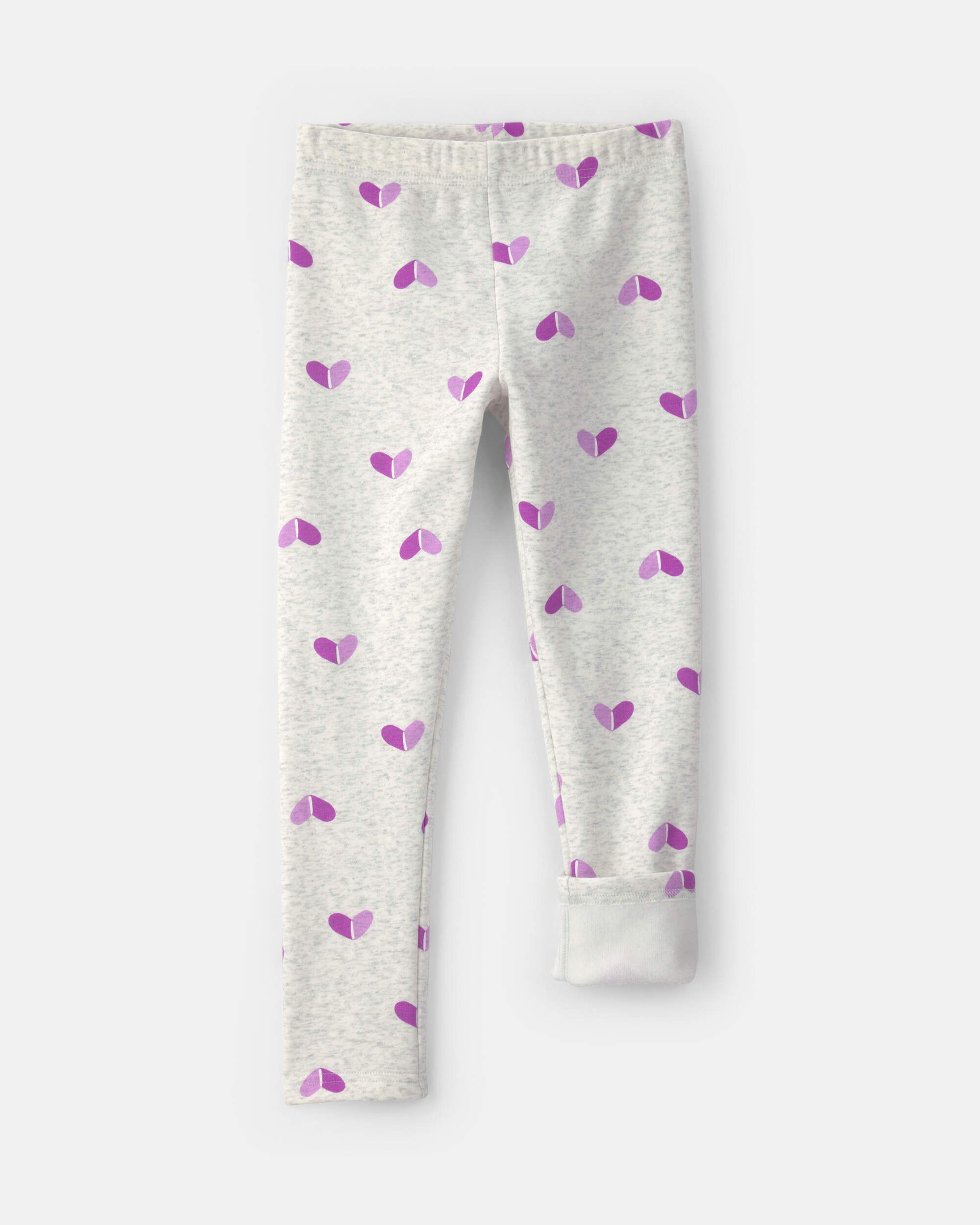 Girls Heart Fleece Pull-On Stretch Leggings - Grey/Purple