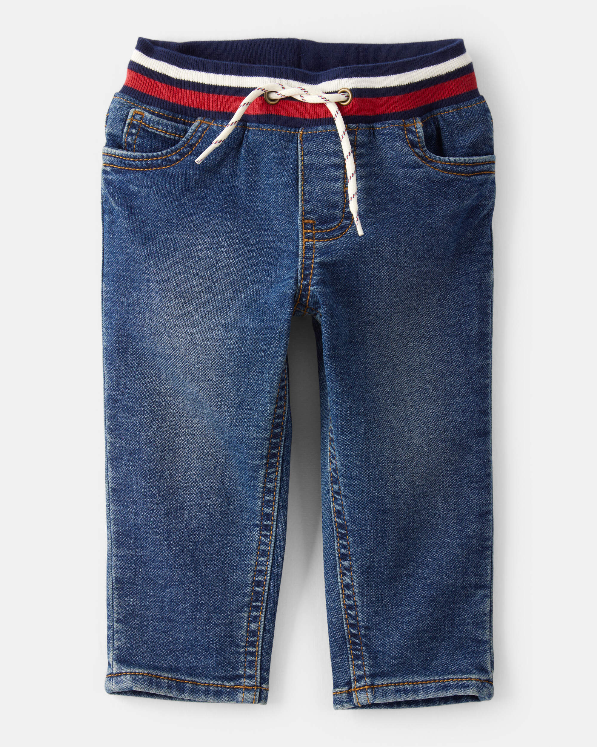 Baby Boy  Straight Pull-On Varsity Denim Pants - Medium Wash