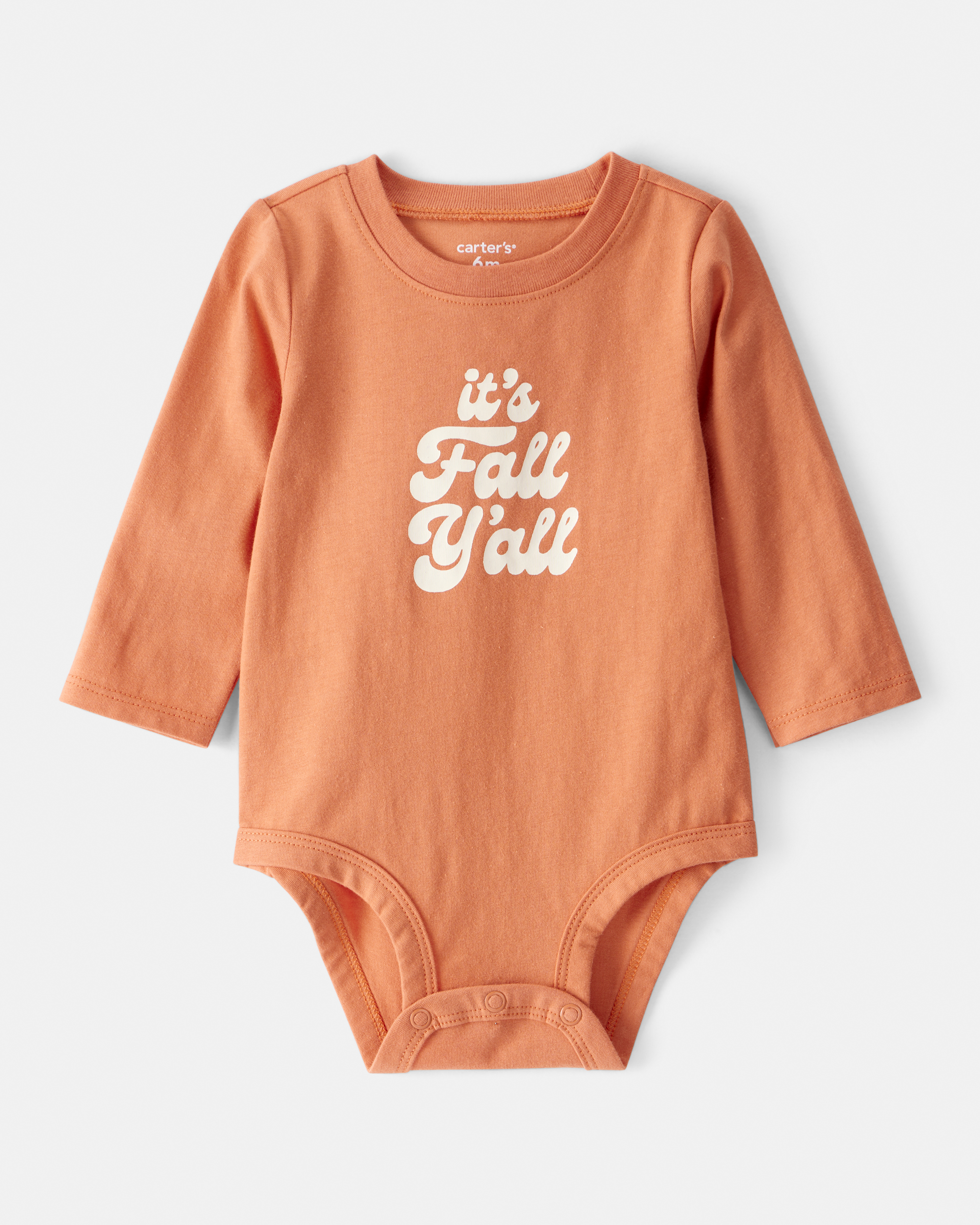Baby Its Fall Y'all Cotton Long-Sleeve Graphic Bodysuit - Brown
