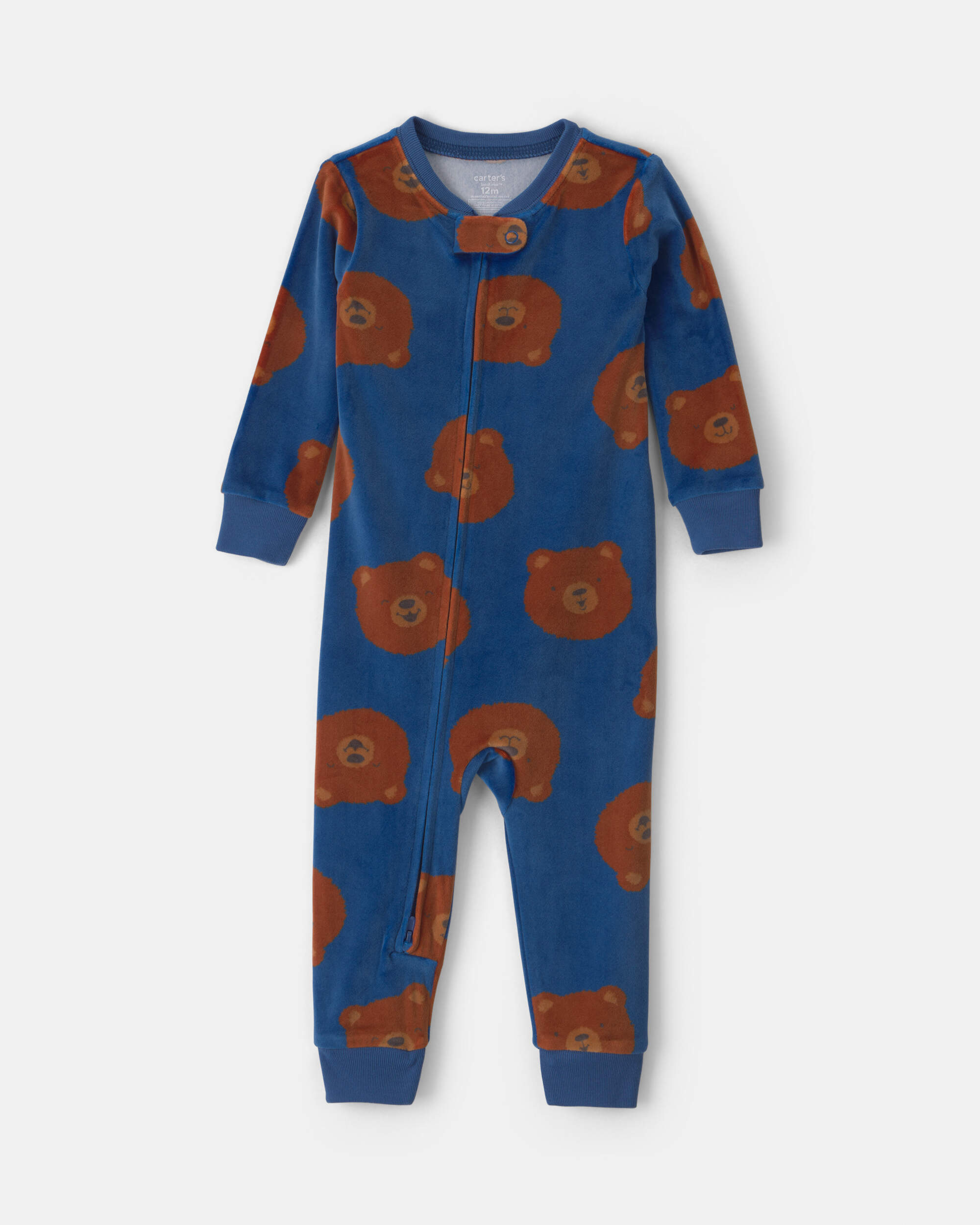 Baby Boy 1-Piece Bear 2-Way Zip DreamPlush Snug Fit Pyjama - Navy Blue