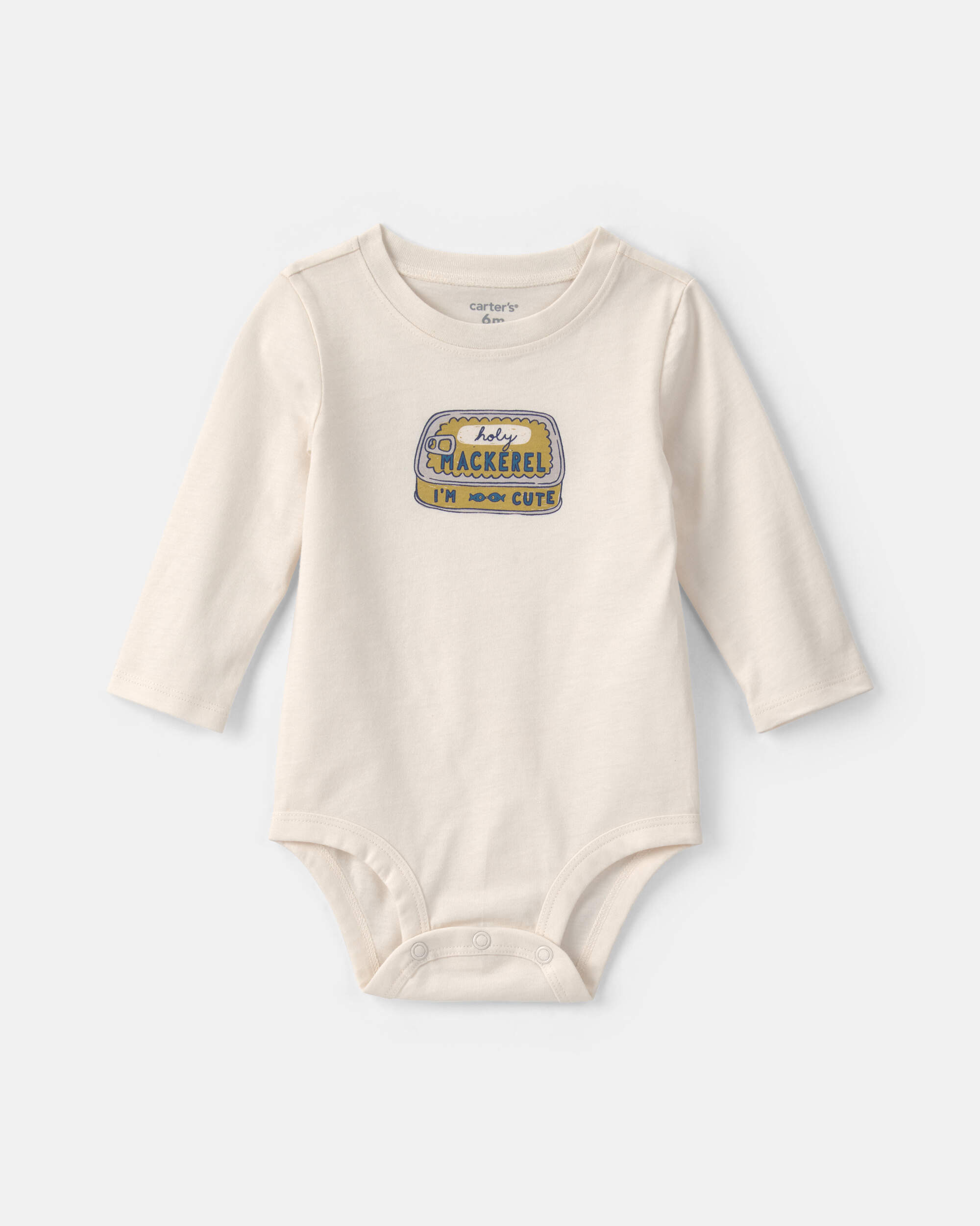 Baby Boy 'Holy Mackerel I'm Cute' Long-Sleeve Graphic Bodysuit - Cream