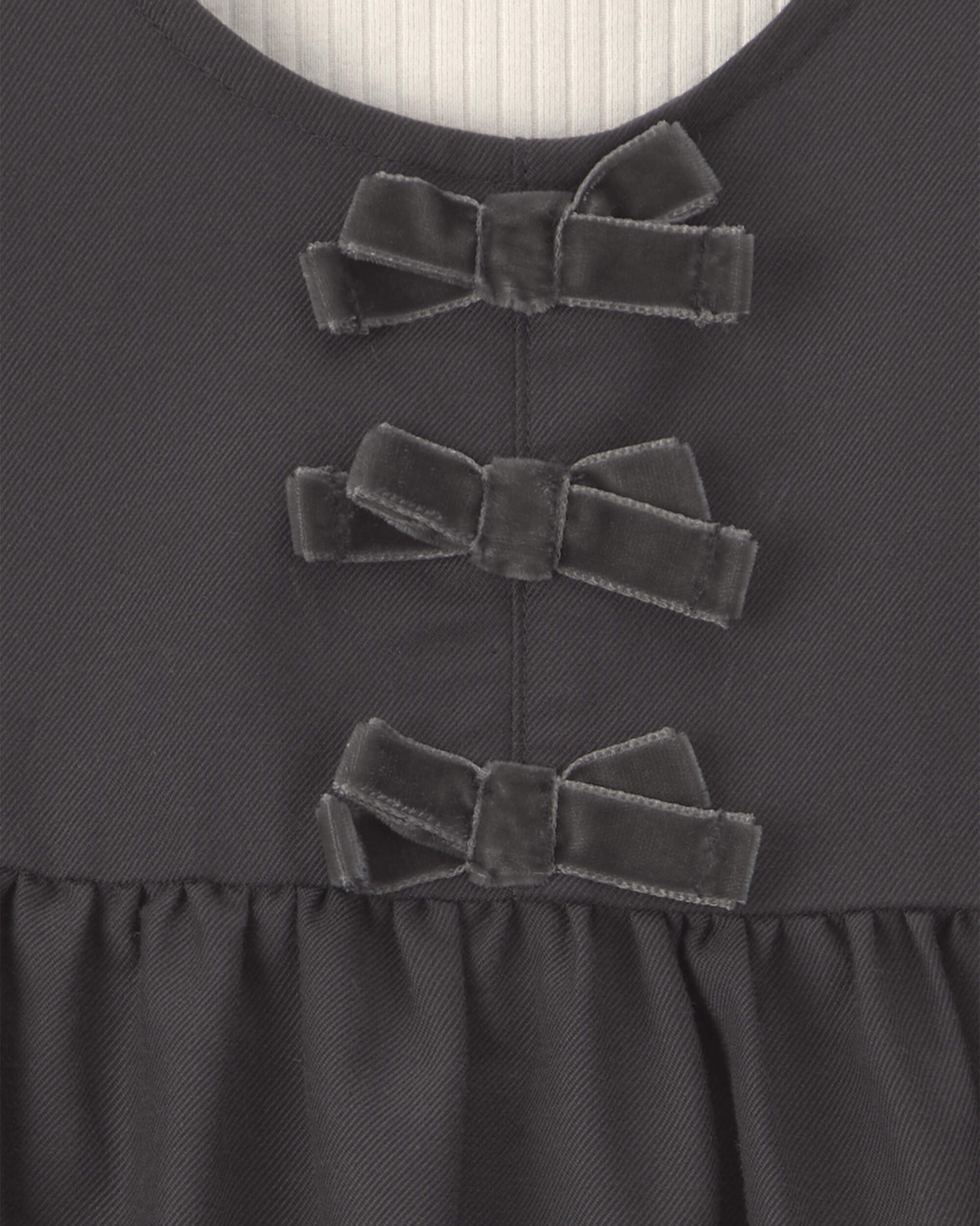 Toddler Girl 2-Piece Bow Twill Long-Sleeve Dress Set - Black/Cream