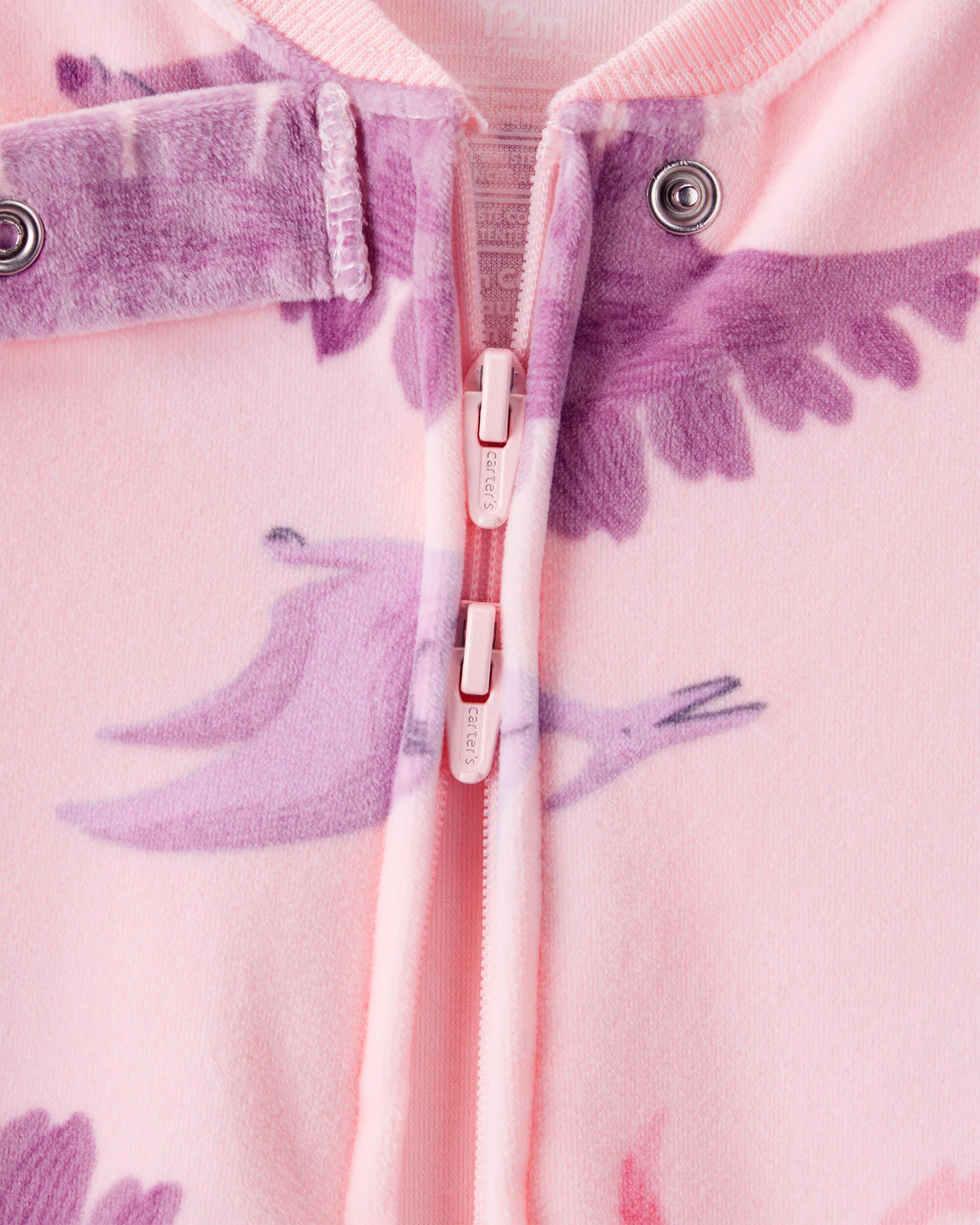 Toddler Girl Dinosaur Loose Fit 2-Way Zip 1-Piece pyjamas - Pink