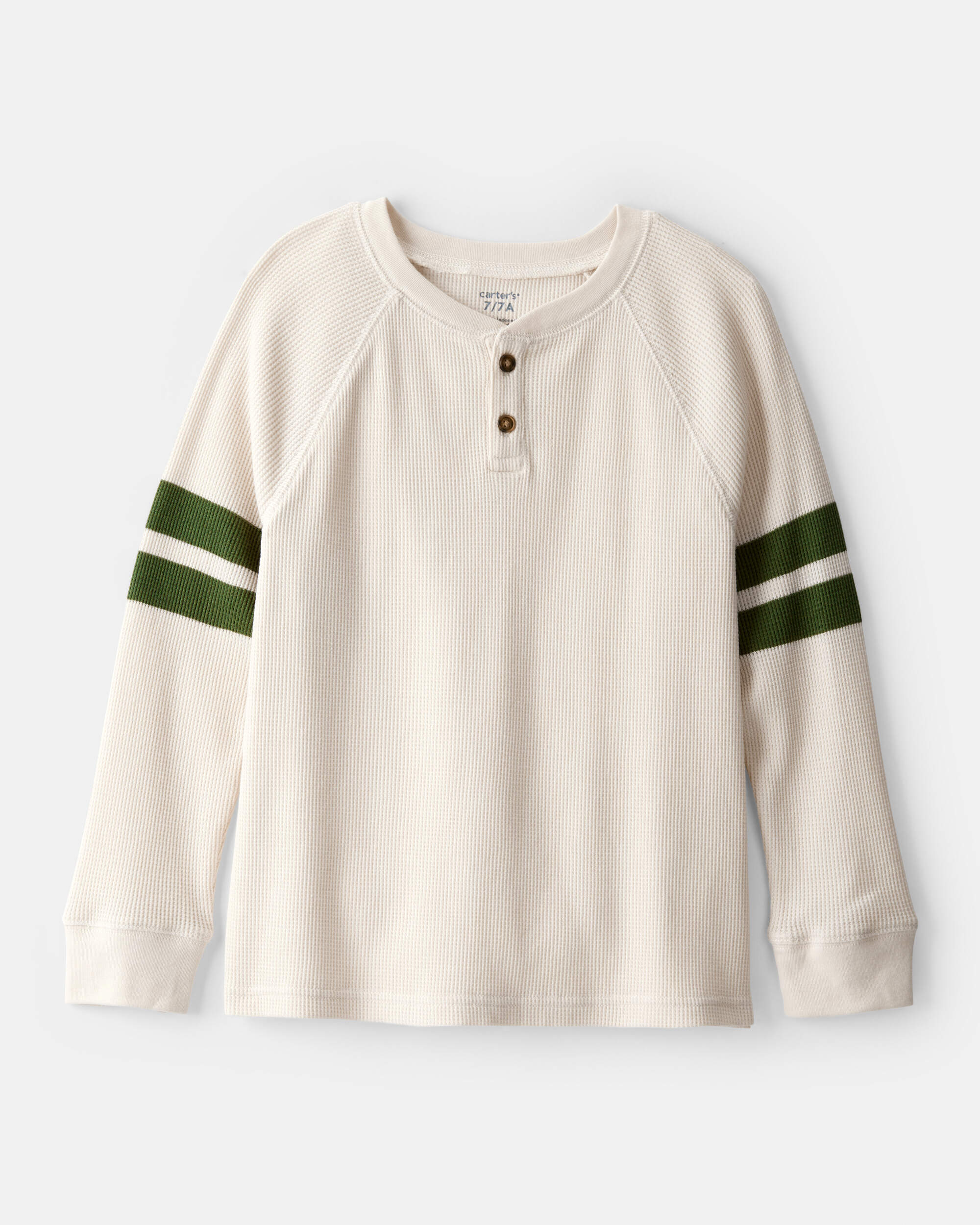 Boys Stripe Thermal Long-Sleeve Henley T-Shirt - Cream