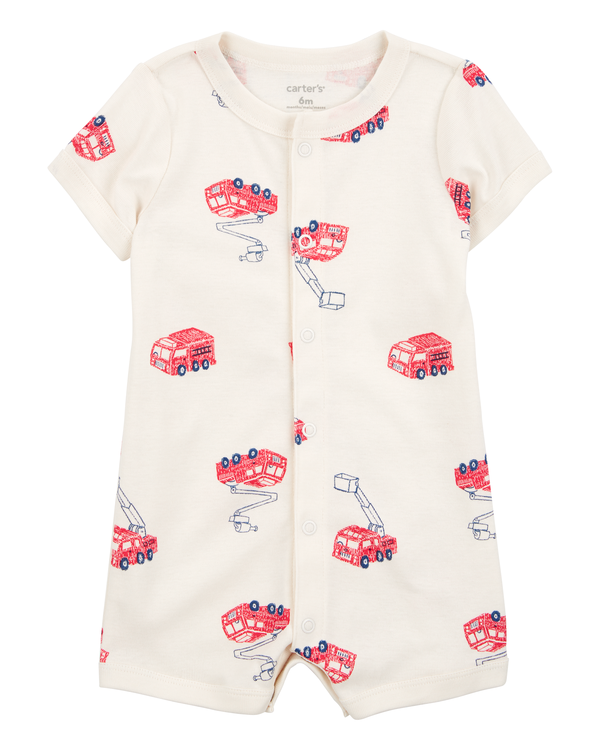 Baby Fire Truck Short-Sleeve Romper - Cream