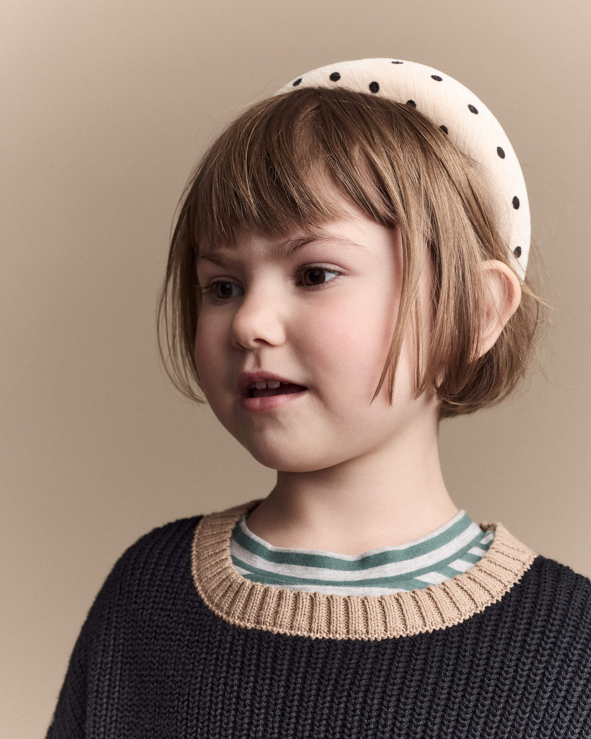 Toddler Girl Velvety Polka Dot Padded Headband - Khaki/Black