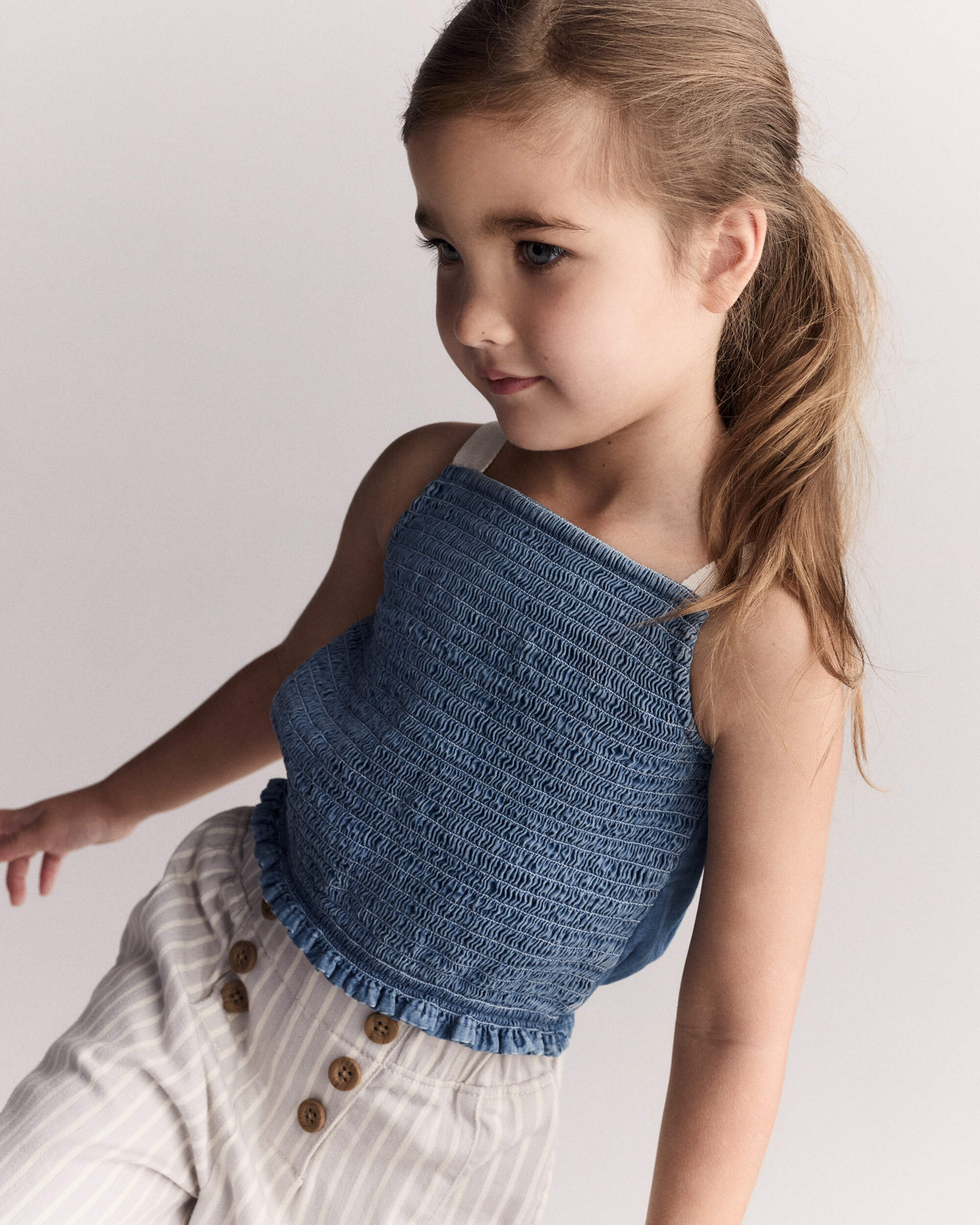 Toddler Girl Smocked Peplum Top Chambray