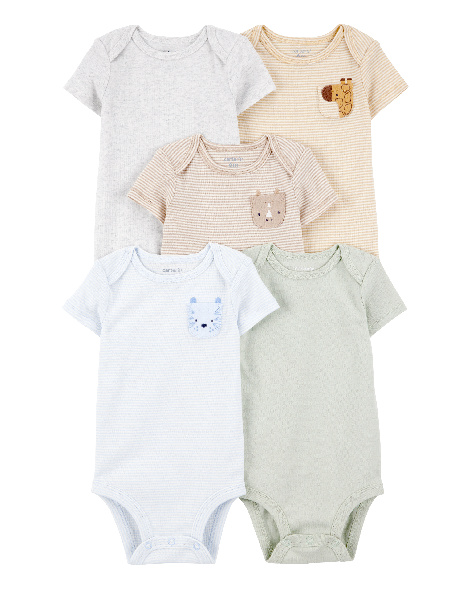 Baby 5-Pack Animals Short-Sleeve Cotton Bodysuits