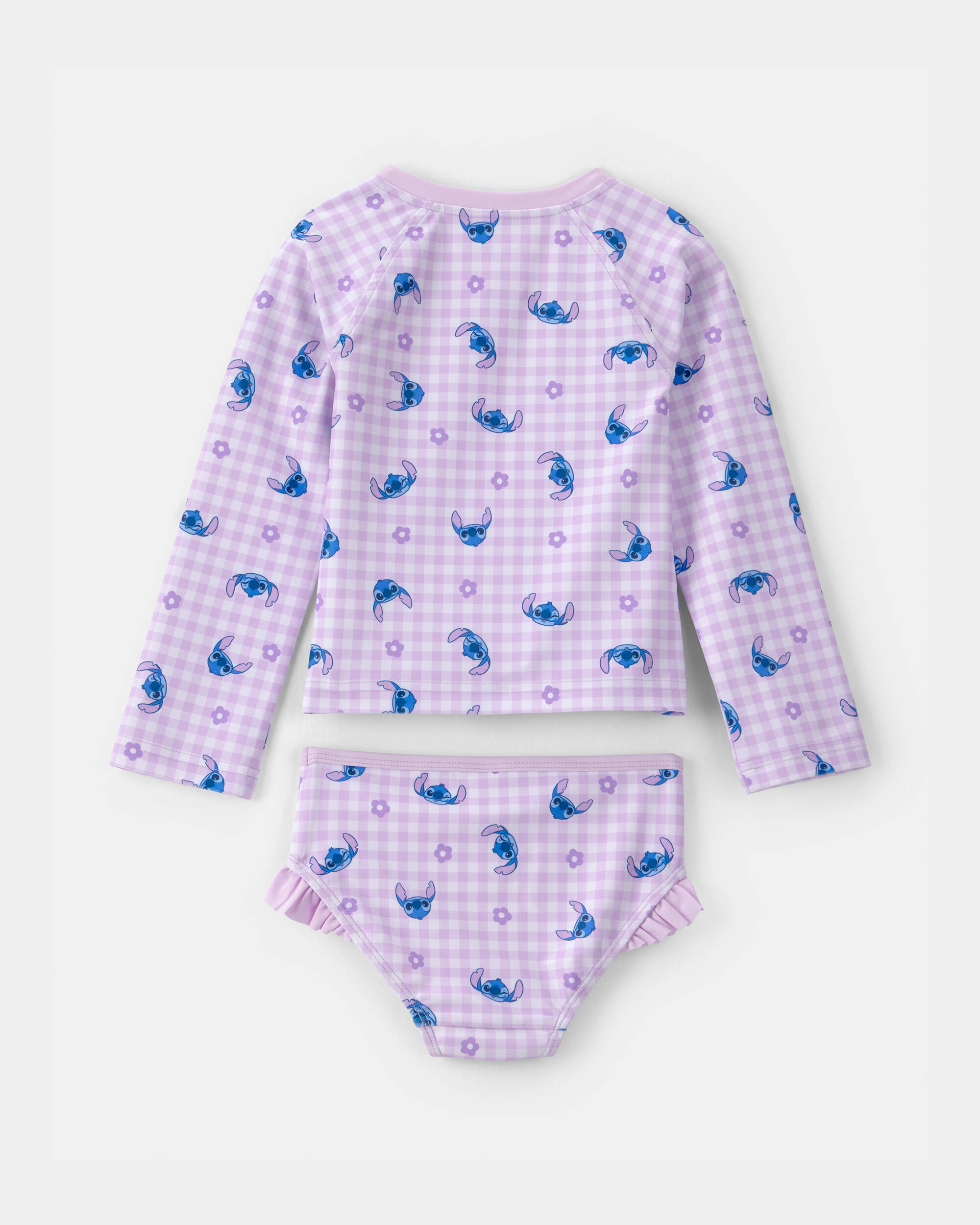 Toddler Girl 2-Piece Disney© Lilo & Stitch Gingham Long-Sleeve Rashguard Swimsuit Set - Purple