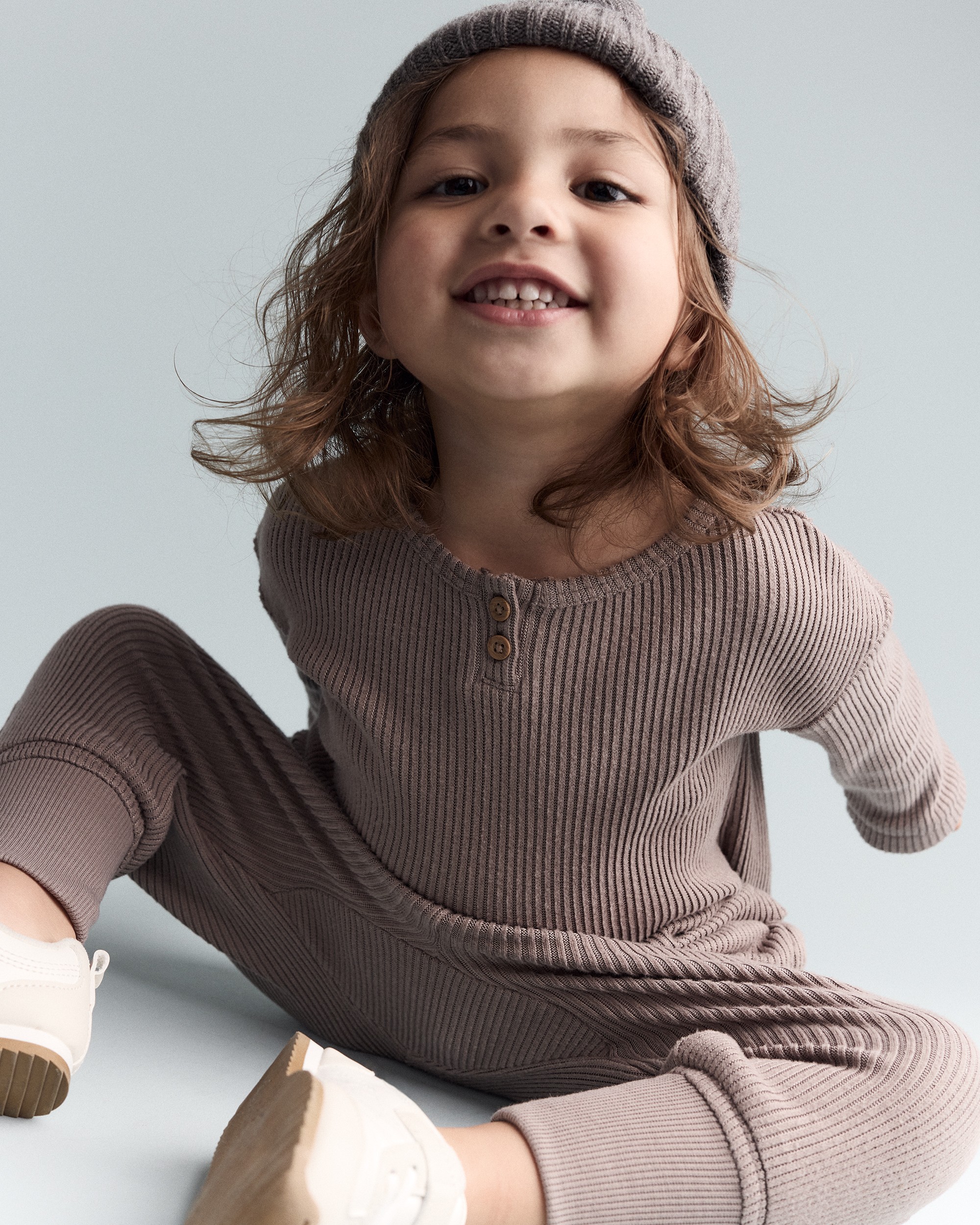 Toddler Long-Sleeve Relaxed Henley Tee - Brown