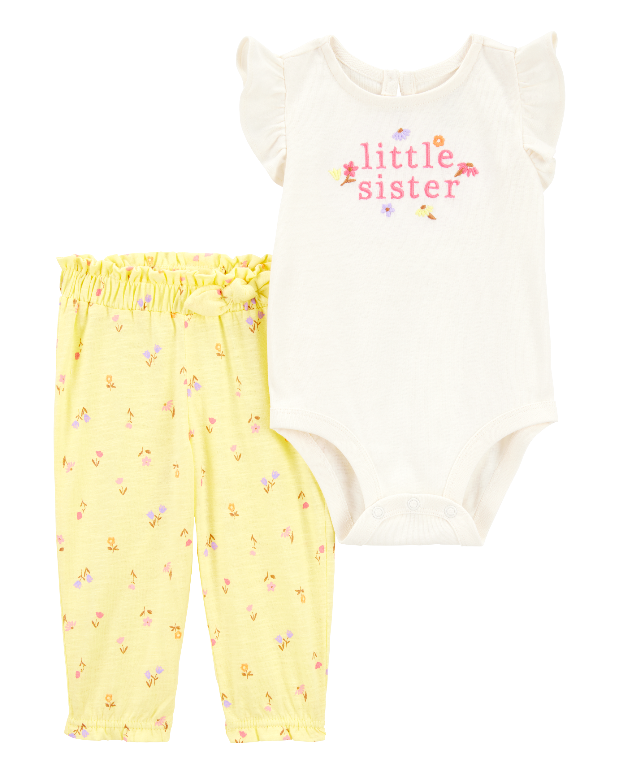 Baby Girl 2-Piece Little Sister Bodysuit Pant Set - Yellow