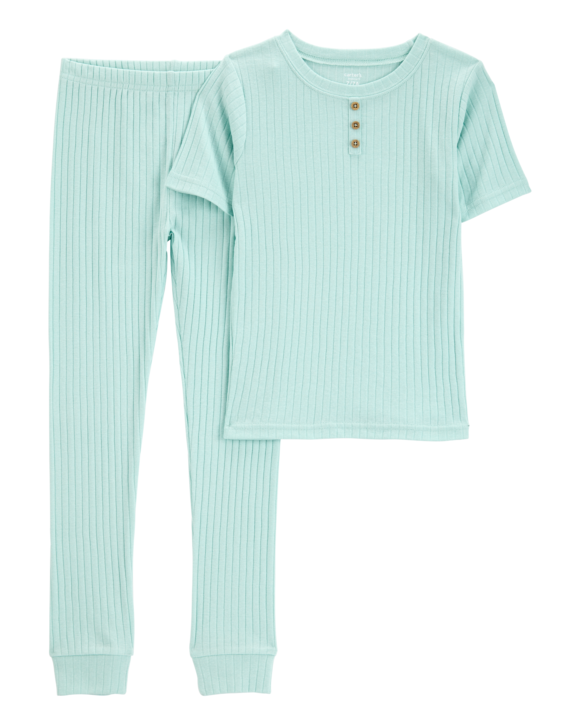 Kid Solid Ribbed Cotton Blend 2-Piece Pyjamas