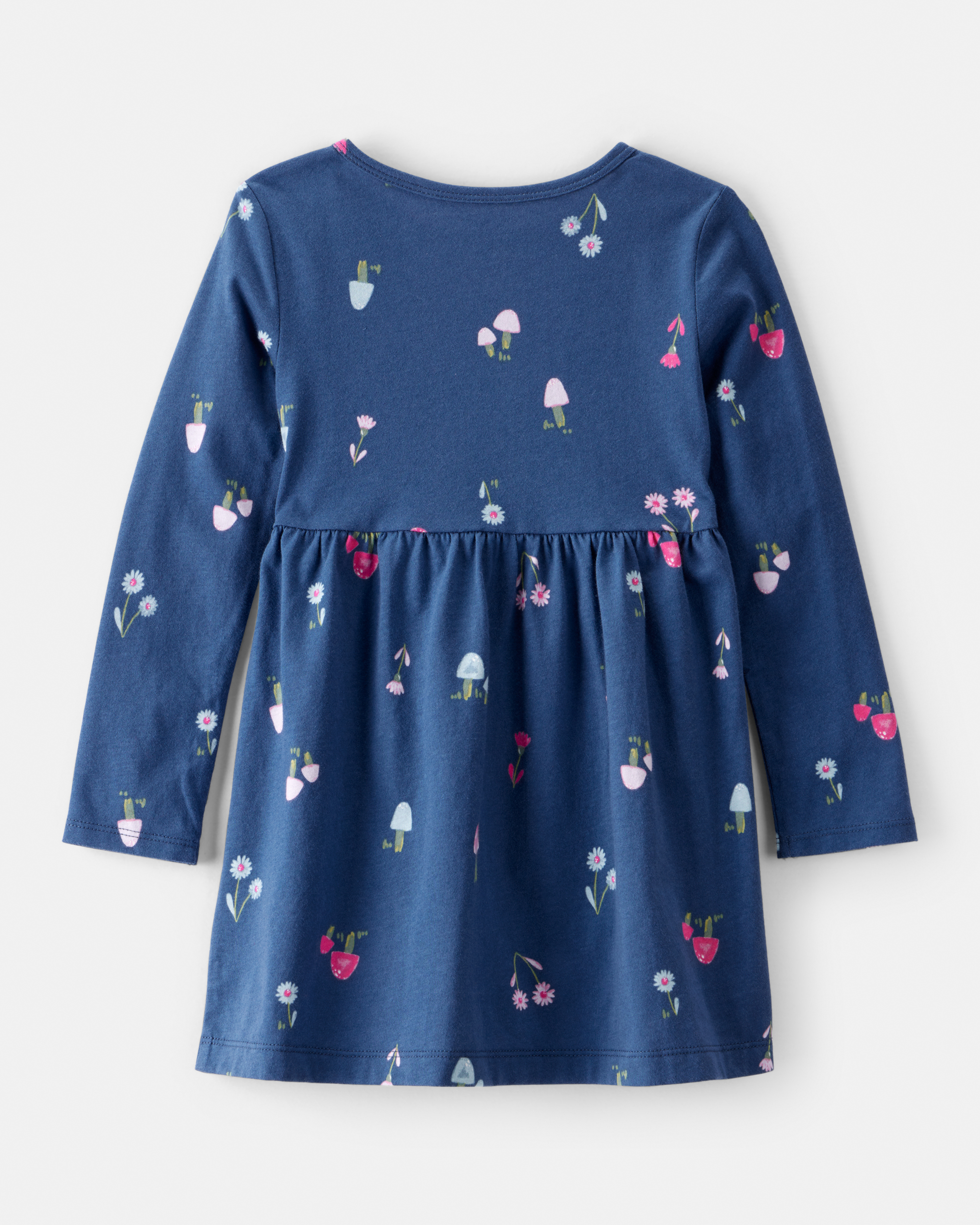 Toddler Girl Mushroom Print Long-Sleeve Cotton Dress - Blue