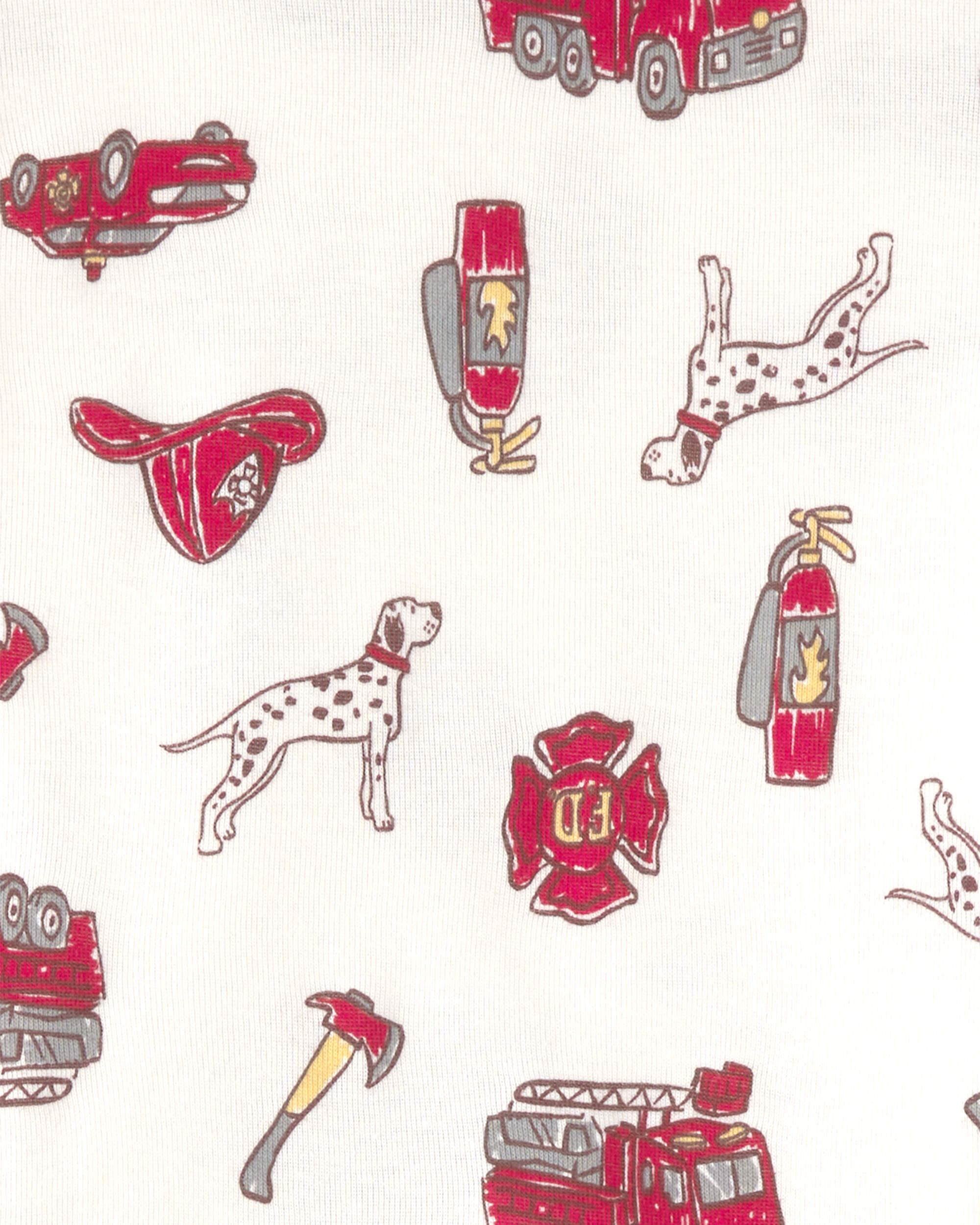 Toddler Boy Firetruck Striped 100% Cotton Snug Fit 4-Piece Pajama Set - Red/White